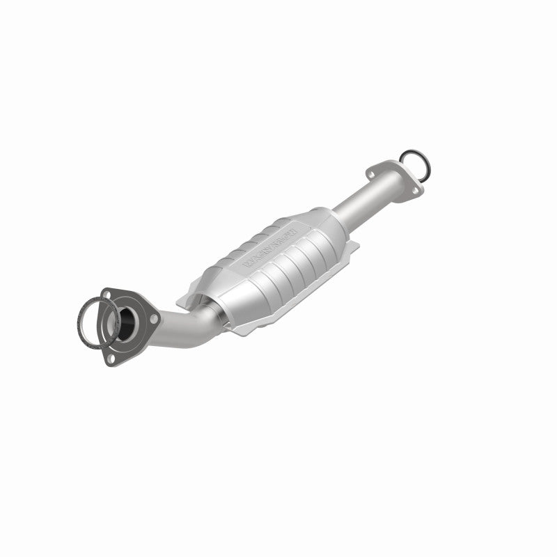 MagnaFlow direct fit catalytic converter for 2003-2004 Toyota Tundra V8 4.7L gas engine, showing the metal component with inlet and outlet.