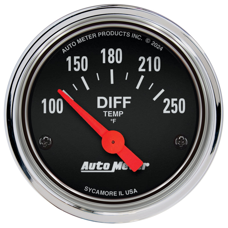 Autometer Traditional Chrome 2-1/16in 100-250 Deg F Electric Differential Temp Gauge
