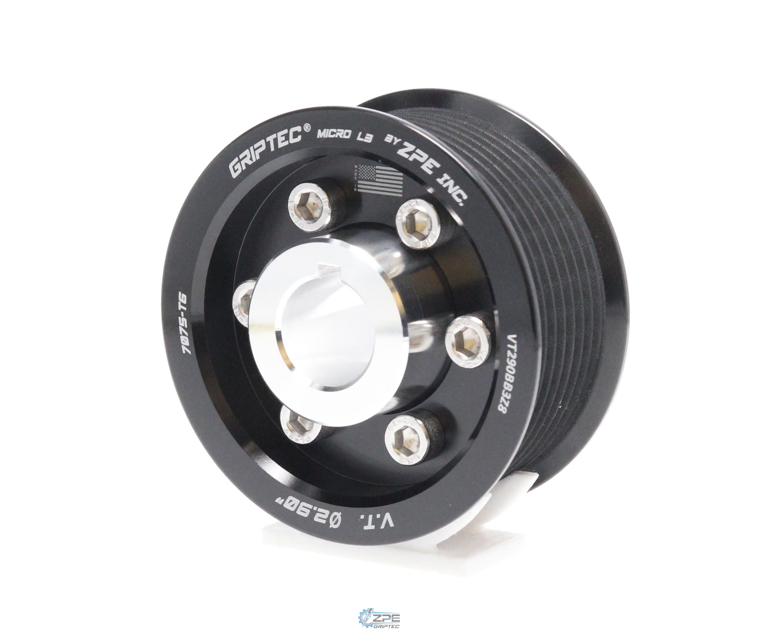 2.90" 8 Rib ZPE GripTec® 2pc Vortech YSi/JT/V3 L3 Black Pulley & Hub Kit