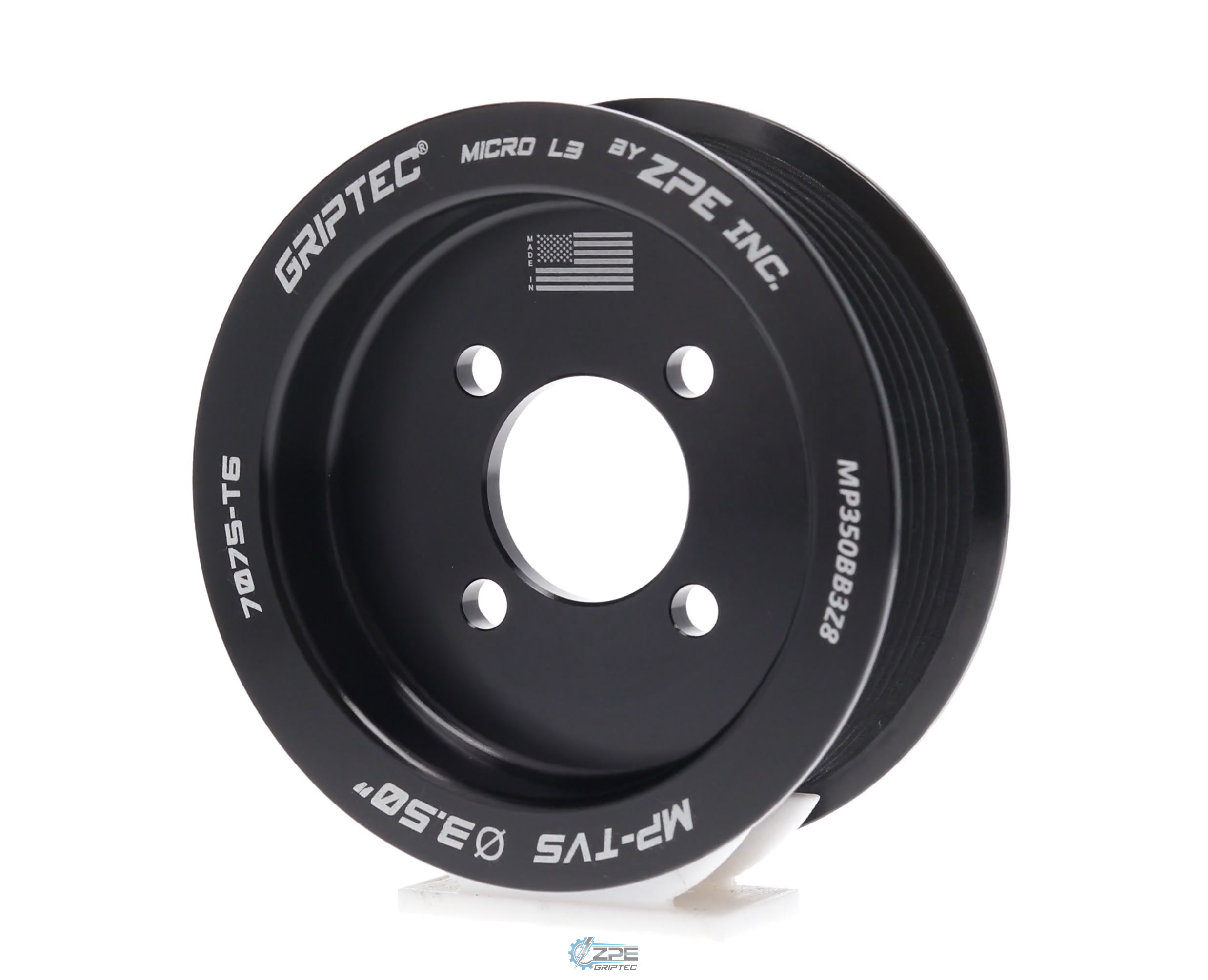 3.50" 8 Rib ZPE GripTec® 2pc Magnuson TVS L3 Black Pulley Only