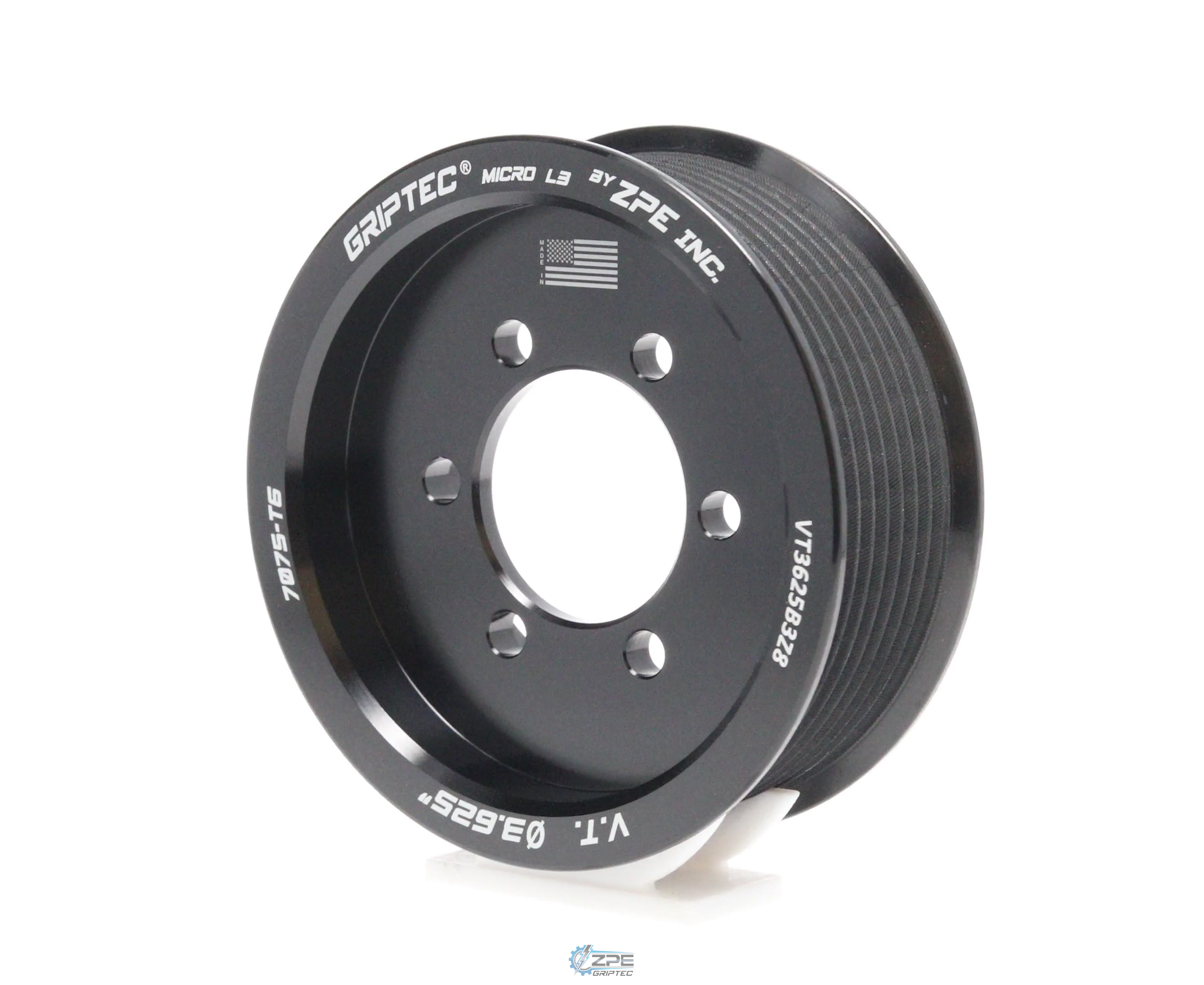 3.625" 8 Rib ZPE GripTec® 2pc Vortech YSi/JT/V3 L3 Black Pulley Only