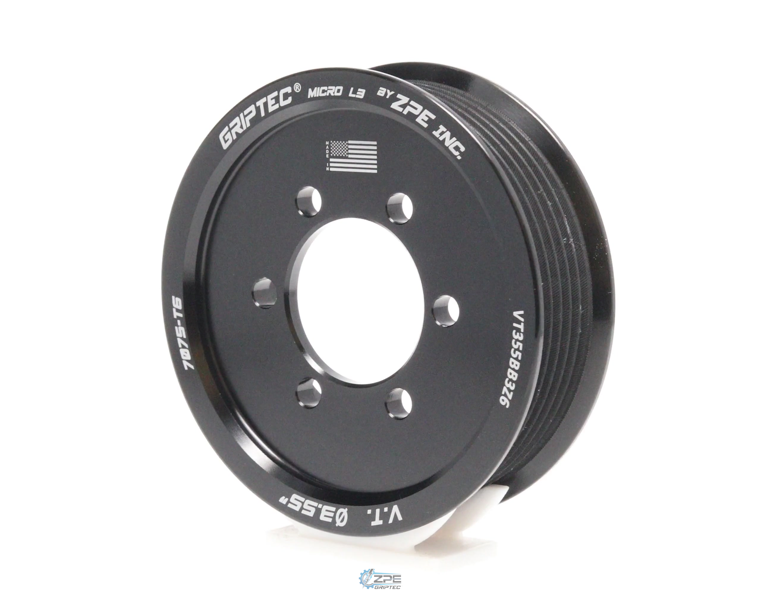 3.55" 6 Rib ZPE GripTec® 2pc Vortech YSi/JT/V3 L3 Black Pulley Only