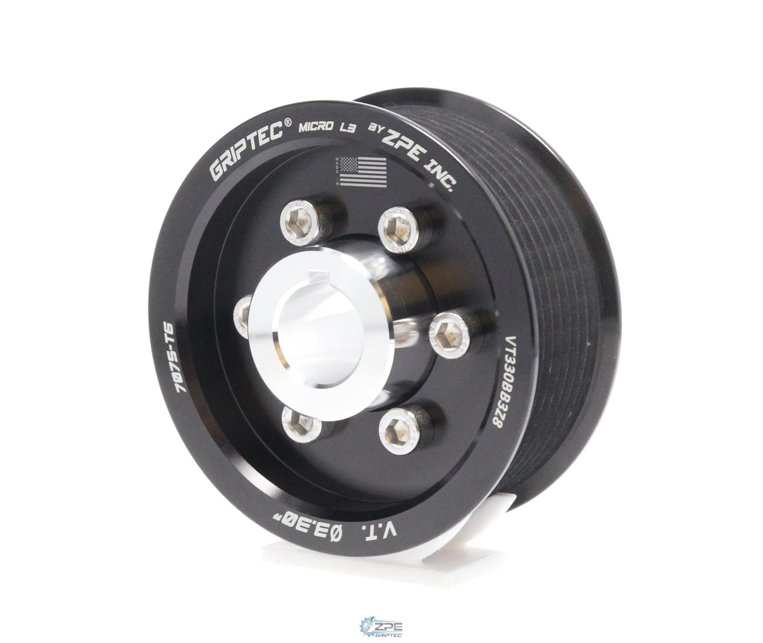 3.30" 8 Rib ZPE GripTec® 2pc Vortech YSi/JT/V3 L3 Black Pulley & Hub Kit