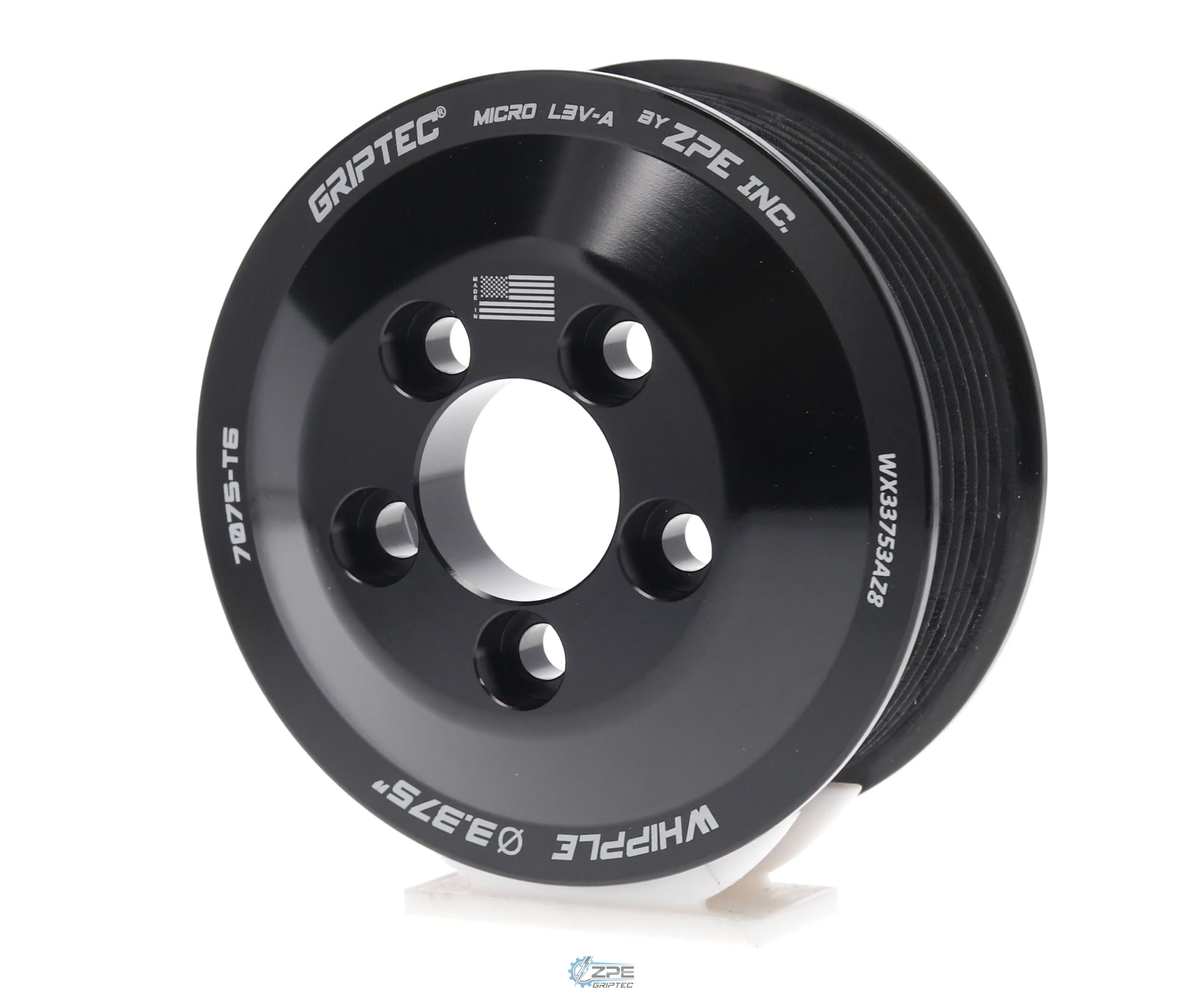 3.375" 8 Rib ZPE GripTec® Whipple 5 Bolt L3V-A Black Pulley Only