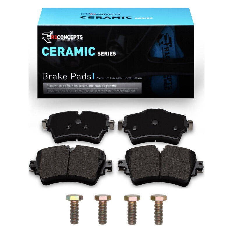 R1 Concepts OE ceramic brake pads and hardware kit for 2014-2021 Mini Cooper Clubman front brake system.