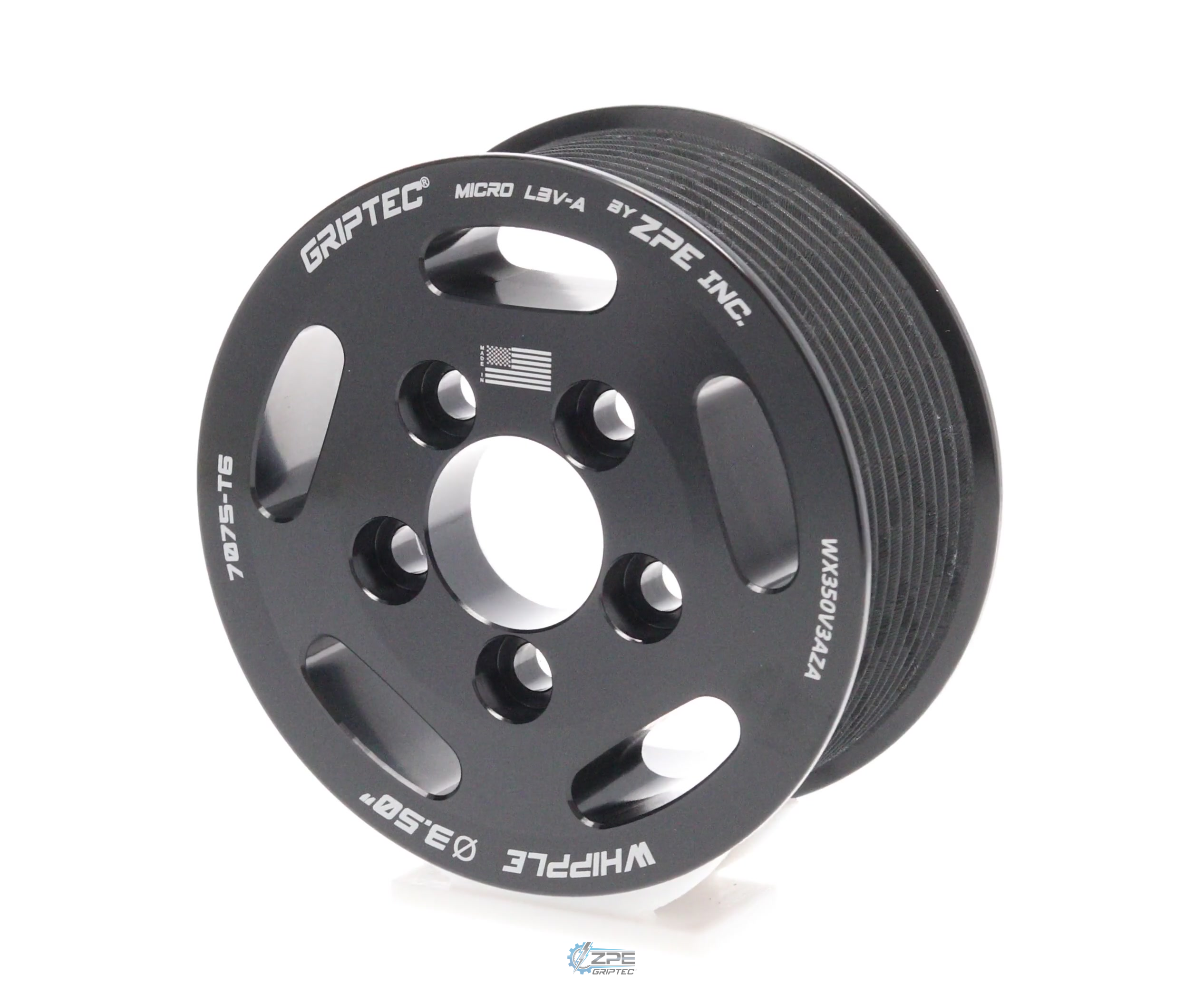 3.50" 10 Rib ZPE GripTec® Whipple 5 Bolt L3V-A Black Pulley Only