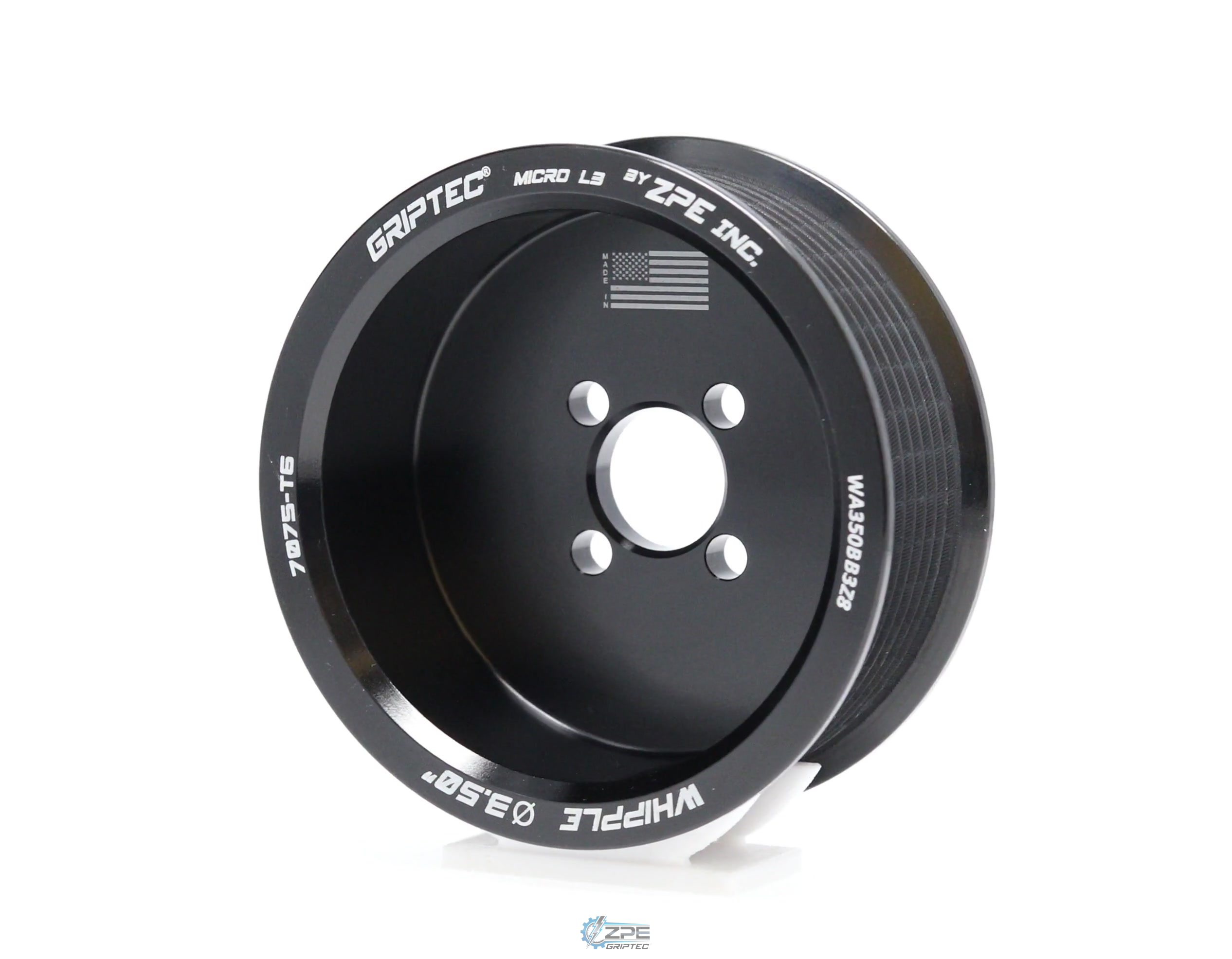 3.50" 8 Rib ZPE GripTec® Whipple Cobra L3 Black Pulley