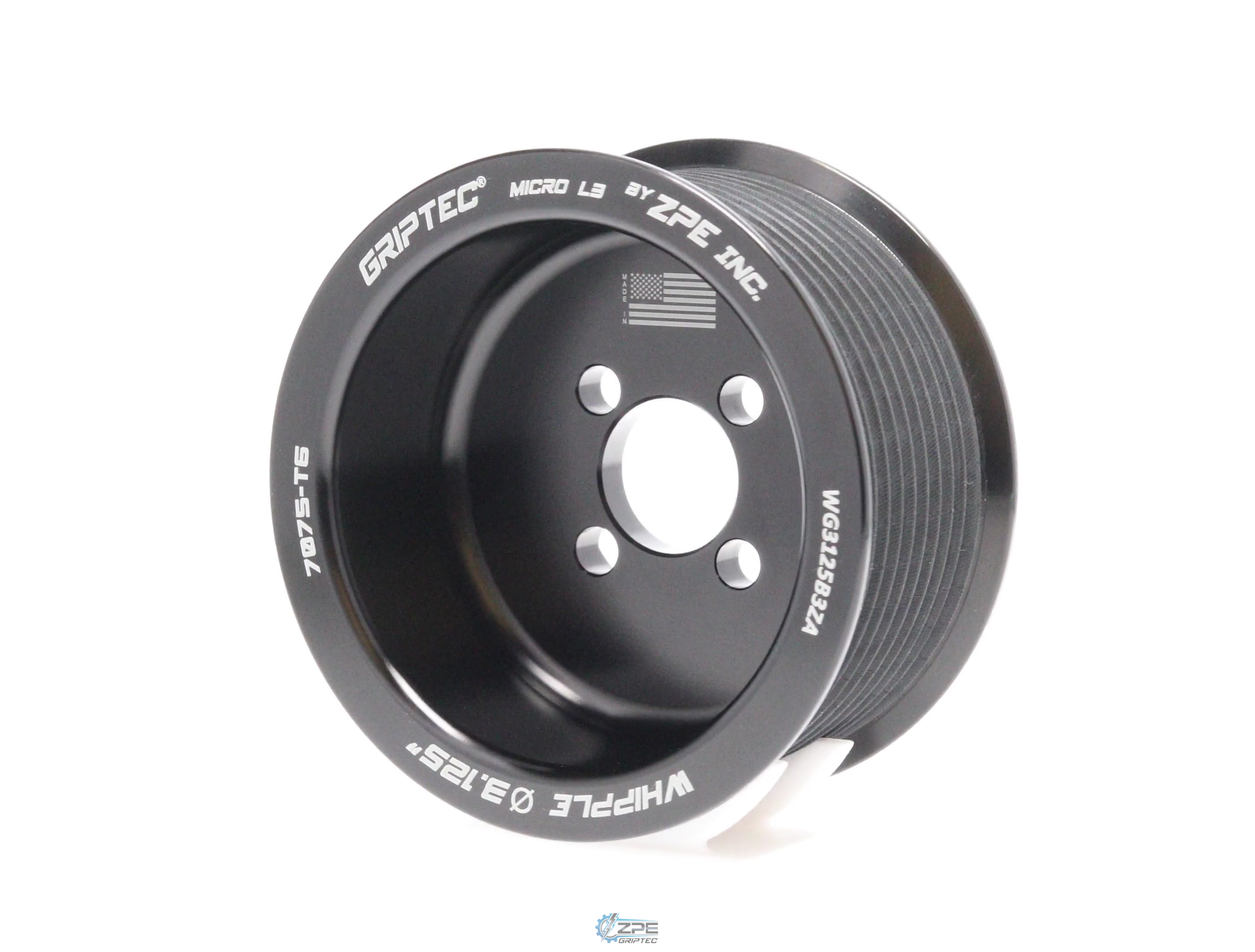 3.125" 10 Rib ZPE GripTec® Whipple GT500 L3 Black Pulley