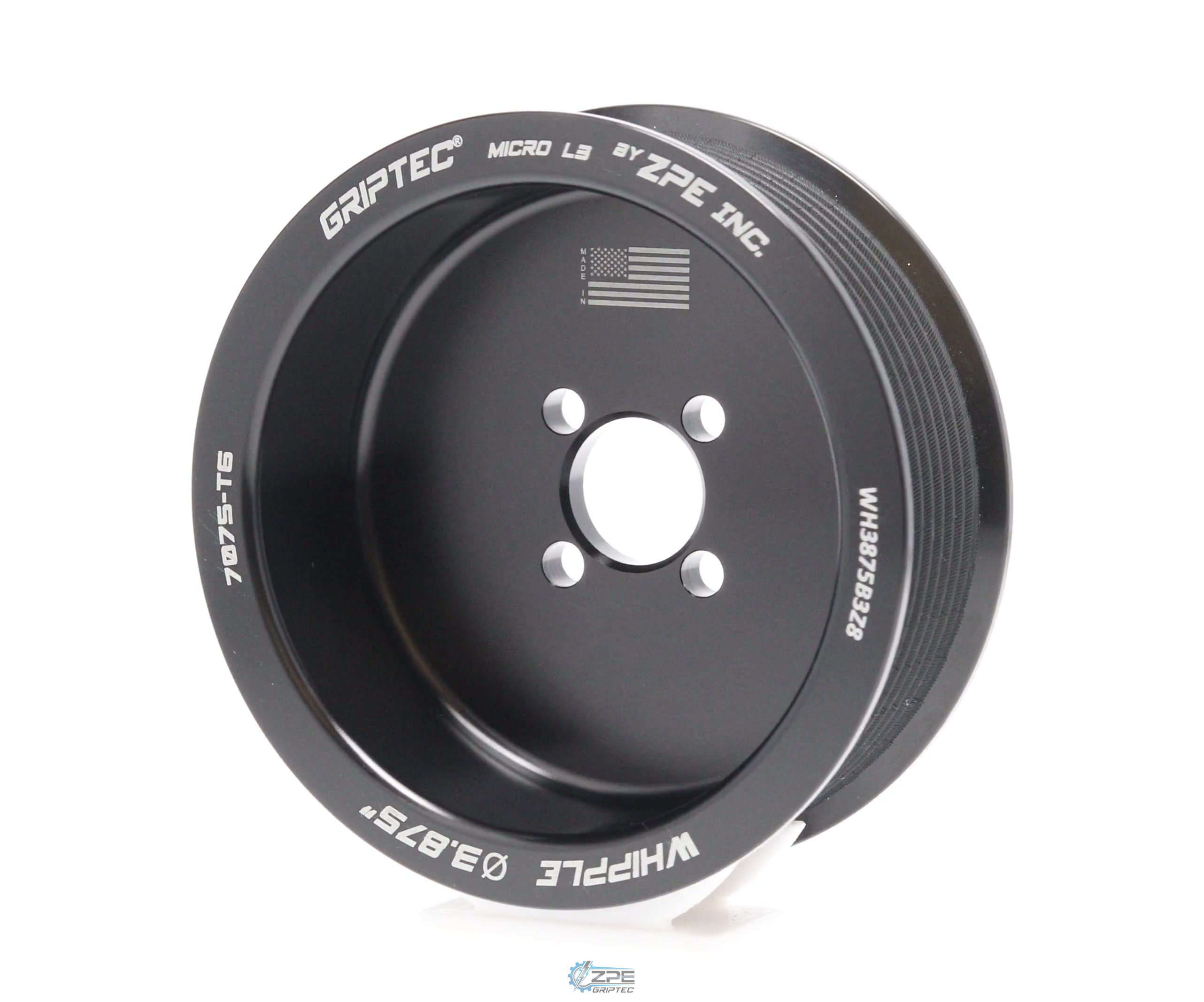 3.875" 8 Rib ZPE GripTec® Whipple Standard L3 Black Pulley