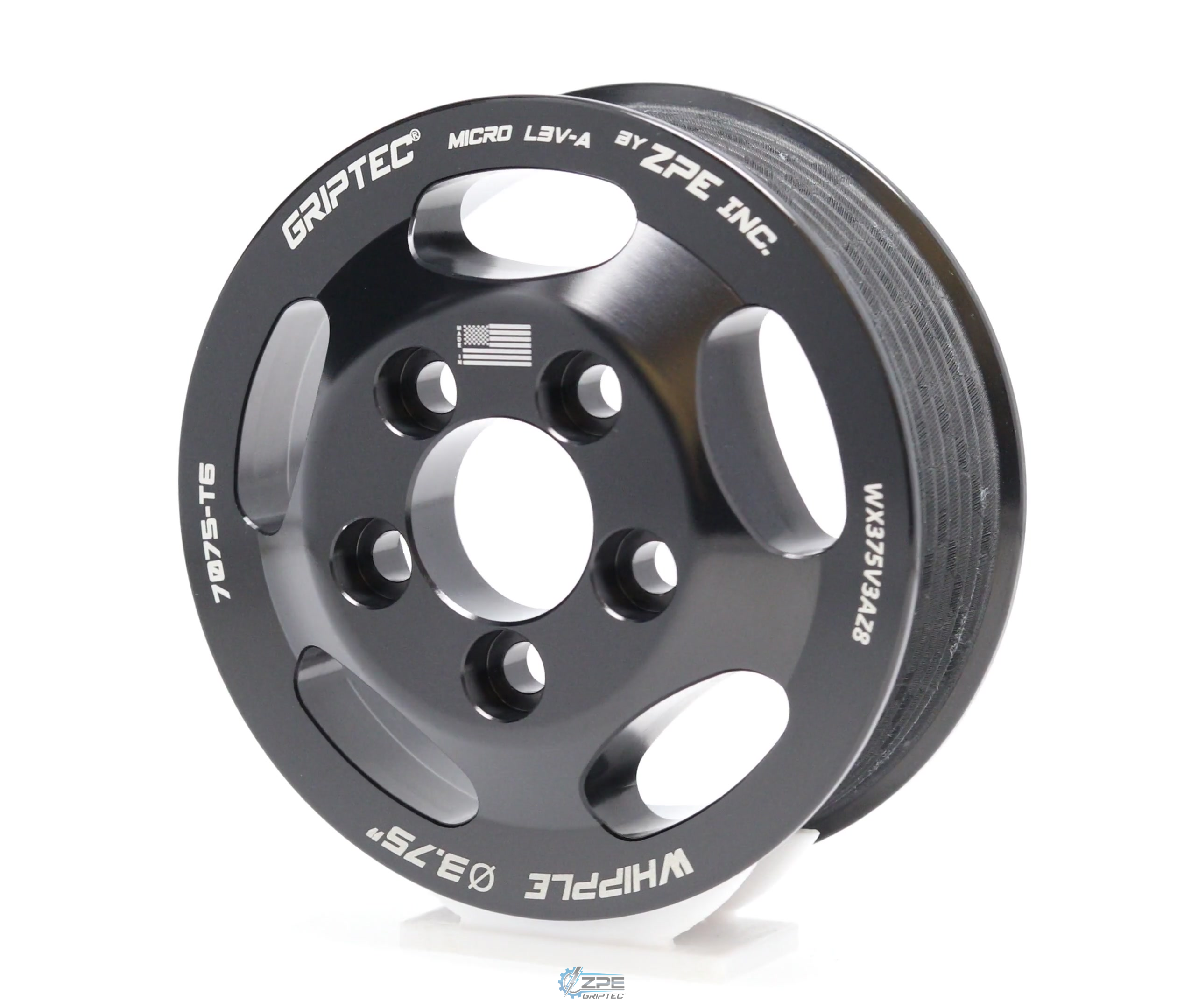 3.75" 8 Rib ZPE GripTec® Whipple 5 Bolt L3V-A Black Pulley Only