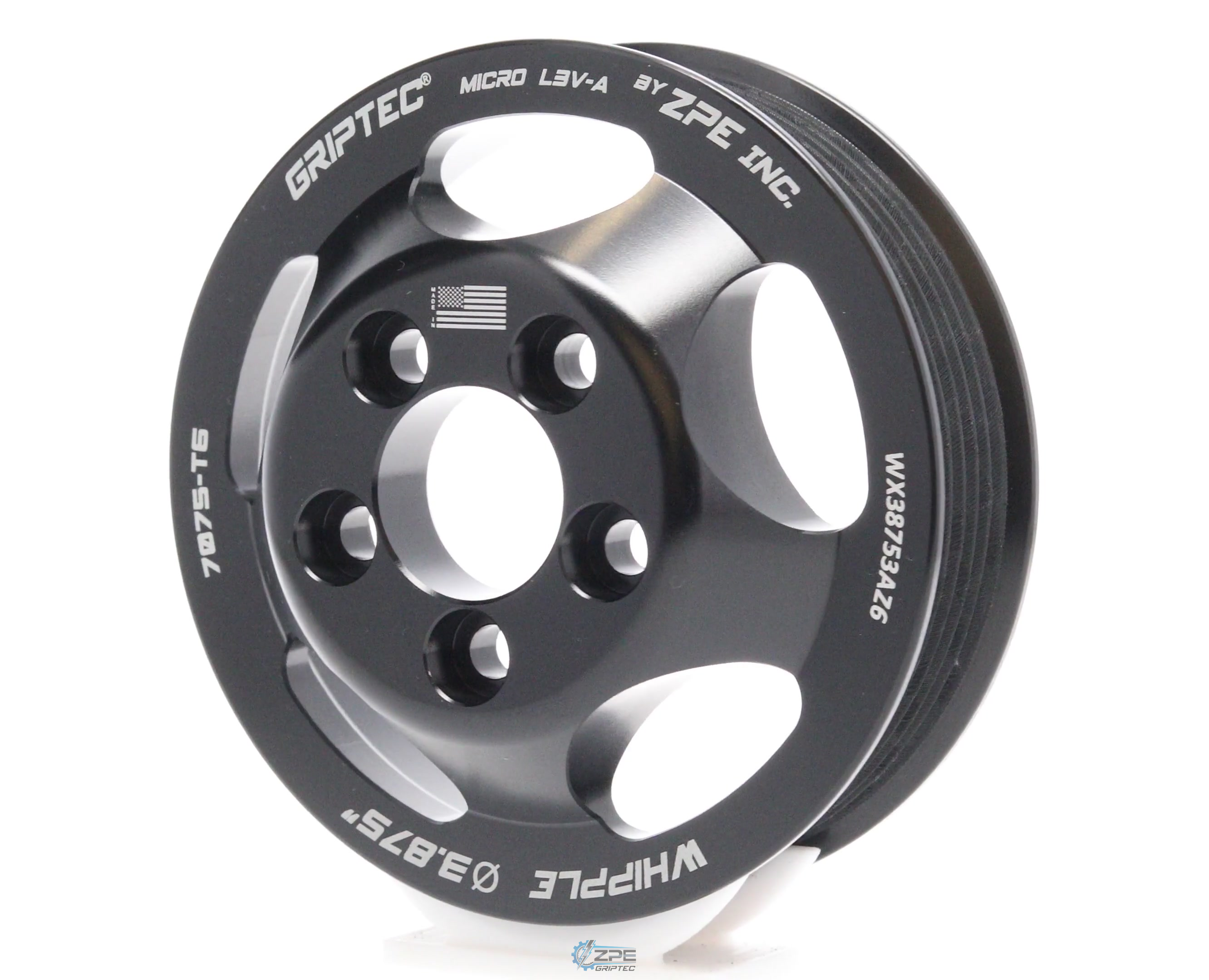 3.875" 6 Rib ZPE GripTec® Whipple 5 Bolt L3V-A Black Pulley Only