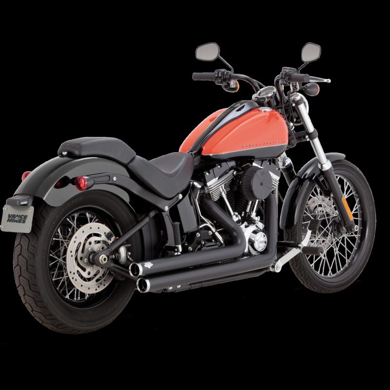 Vance & Hines HD Dyna 06-17 Big Shots Staggered Black PCX full system exhaust for Harley-Davidson Dyna motorcycles.