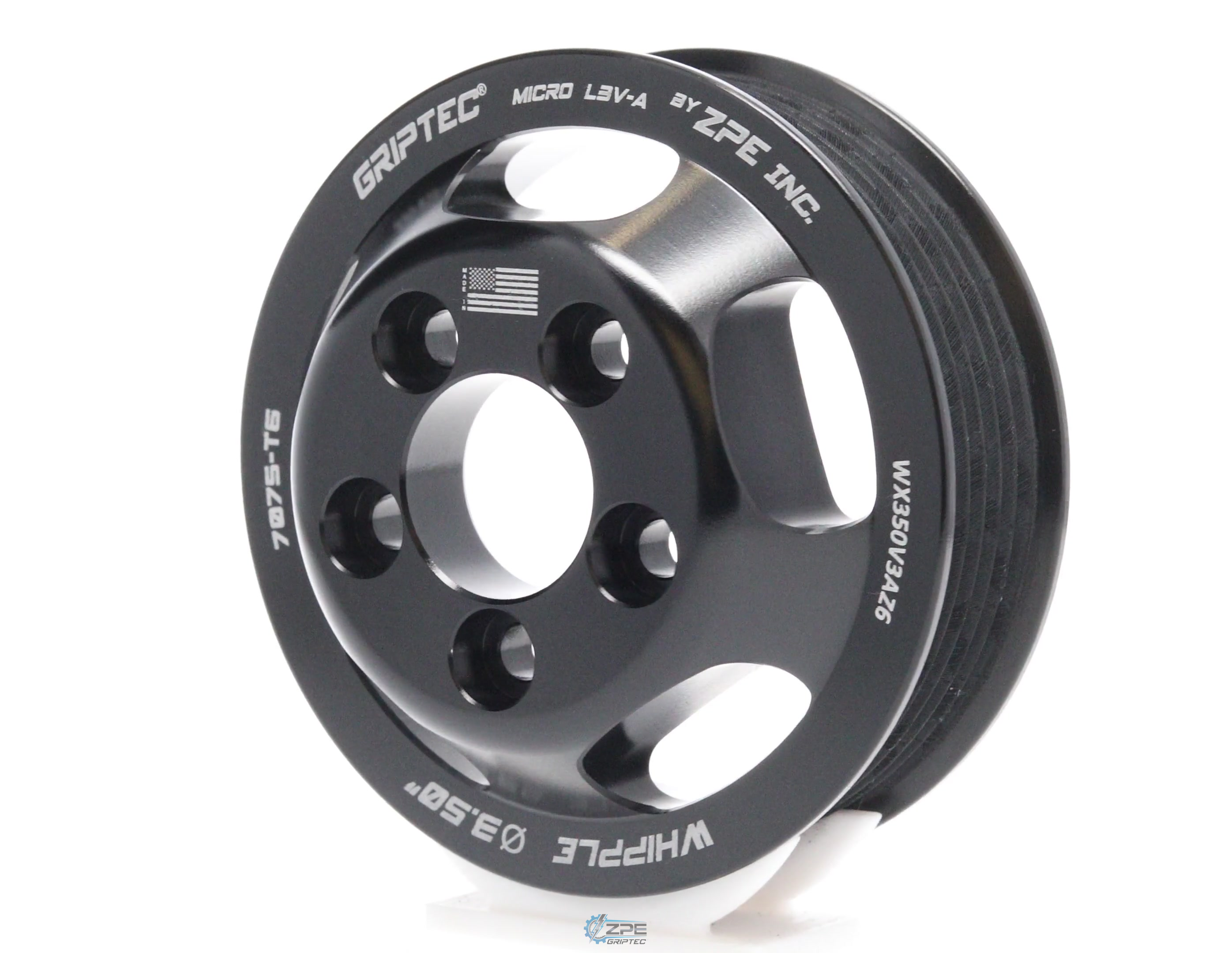3.50" 6 Rib ZPE GripTec® Whipple 5 Bolt L3V-A Black Pulley Only