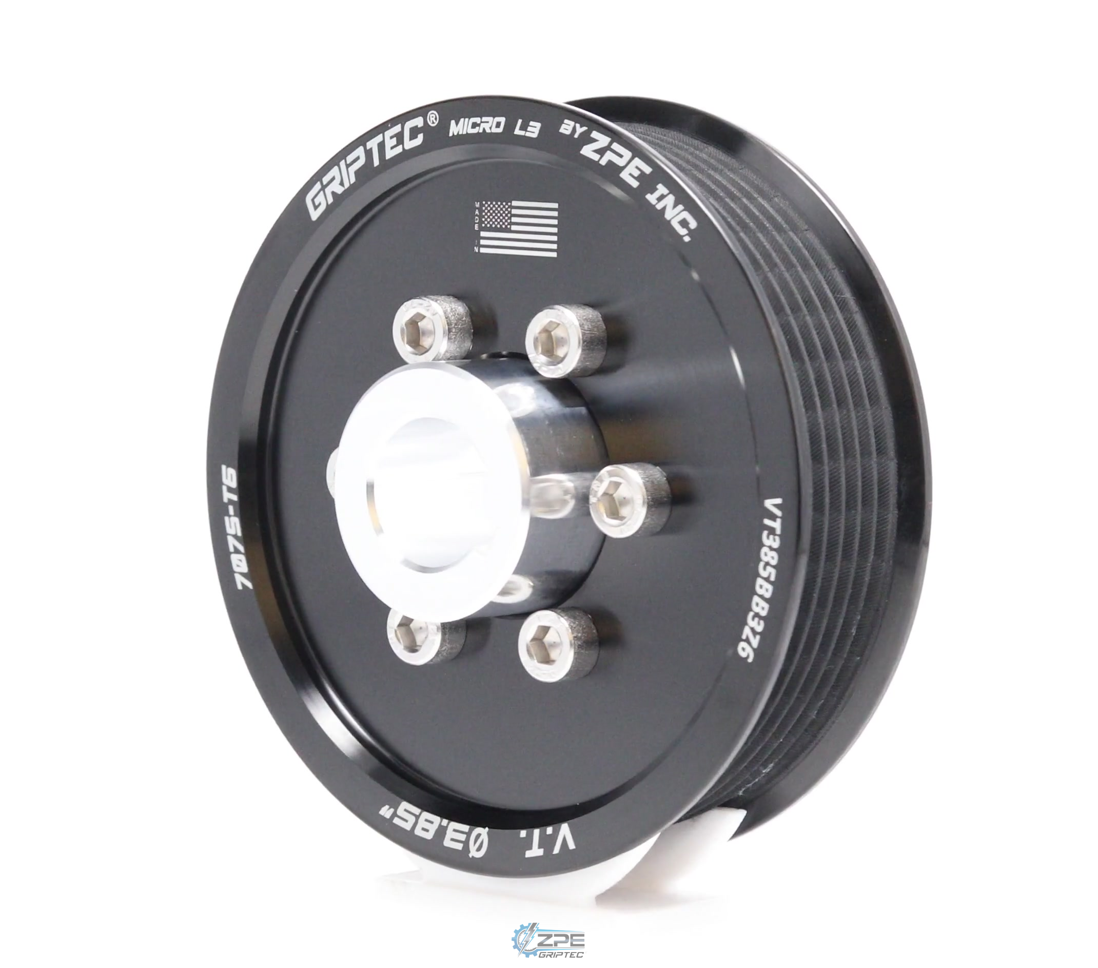 3.85" 6 Rib ZPE GripTec® 2pc Vortech YSi/JT/V3 L3 Black Pulley & Hub Kit