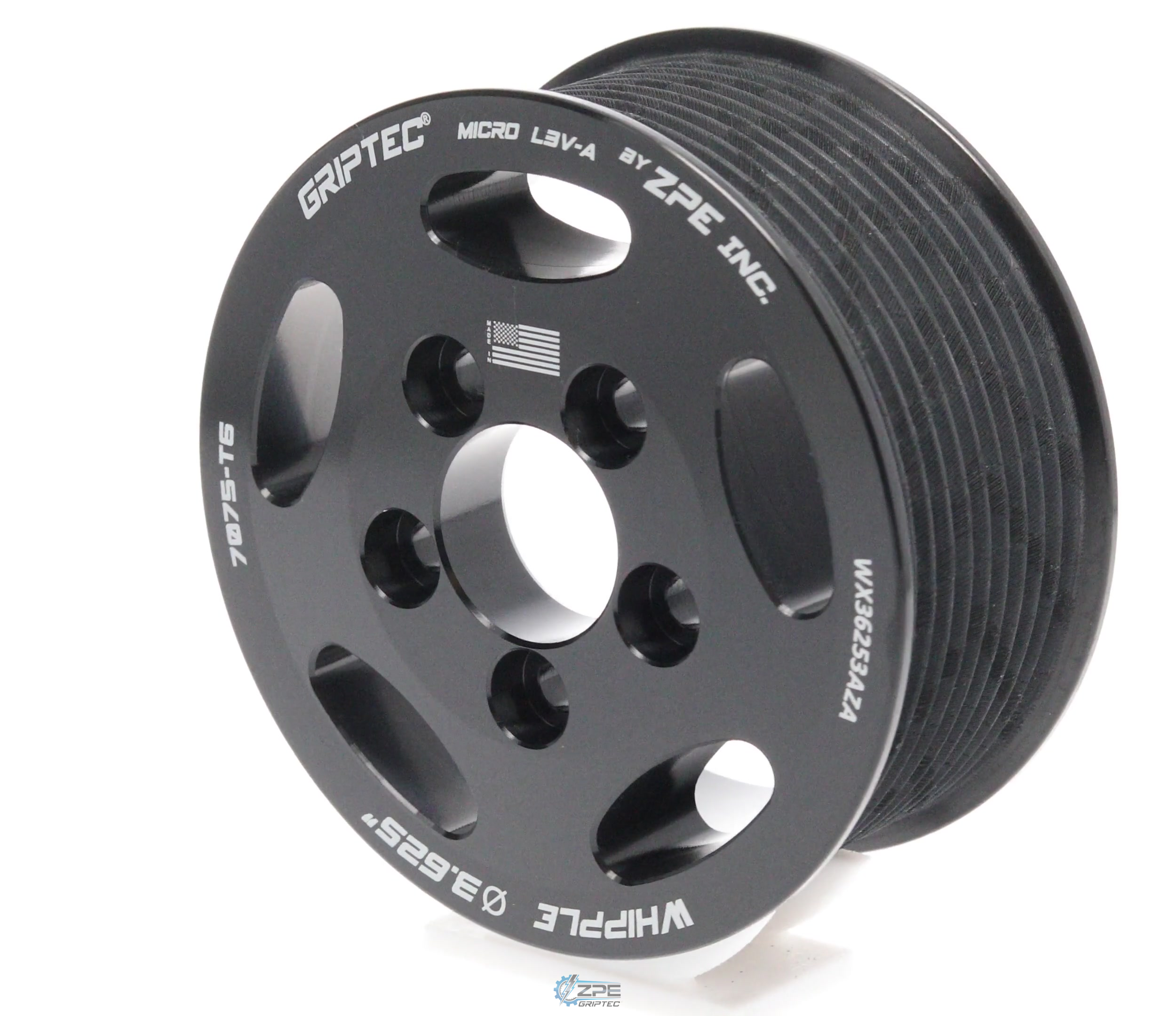 3.625" 10 Rib ZPE GripTec® Whipple 5 Bolt L3V-A Black Pulley Only