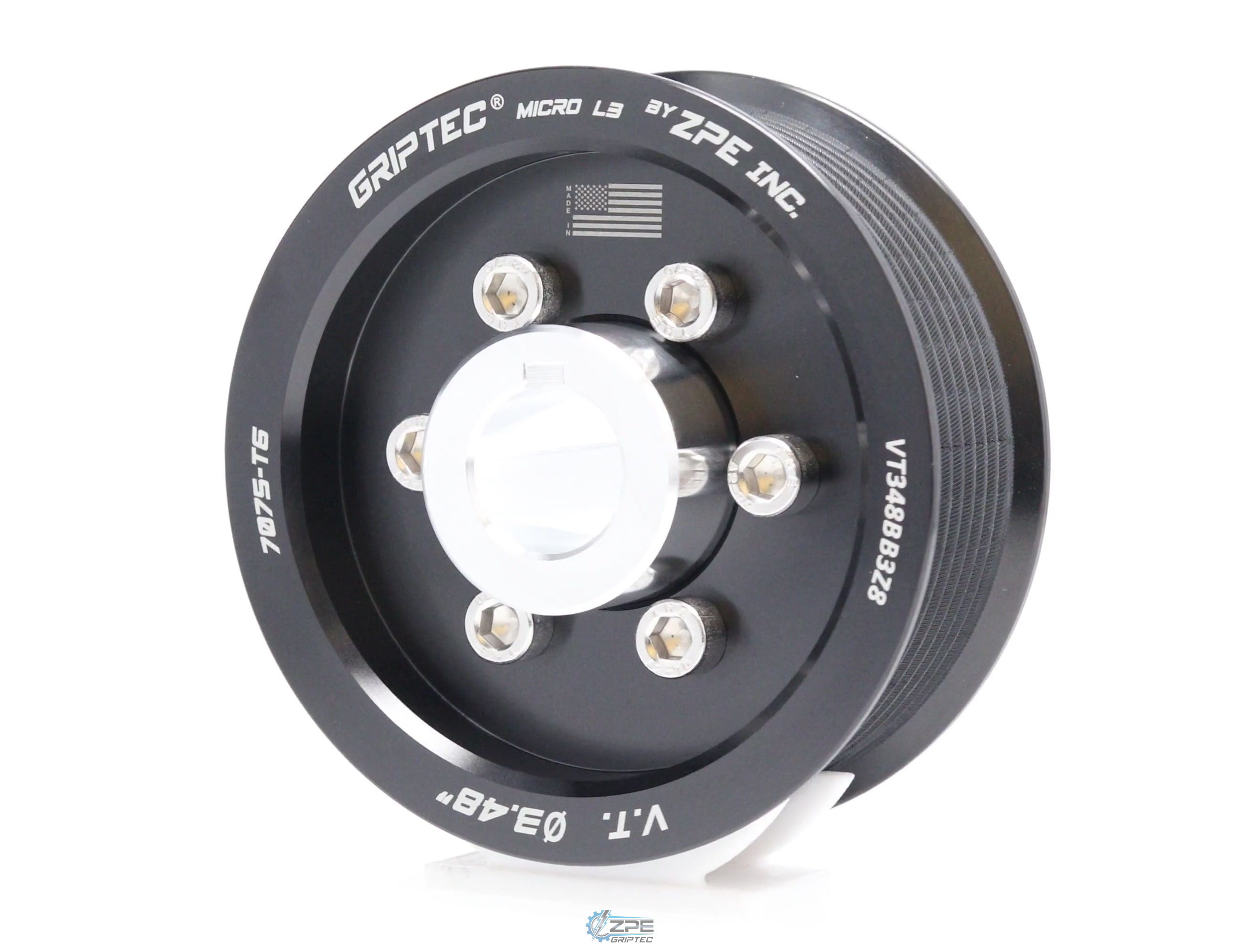 3.48" 8 Rib ZPE GripTec® 2pc Vortech YSi/JT/V3 L3 Black Pulley & Hub Kit