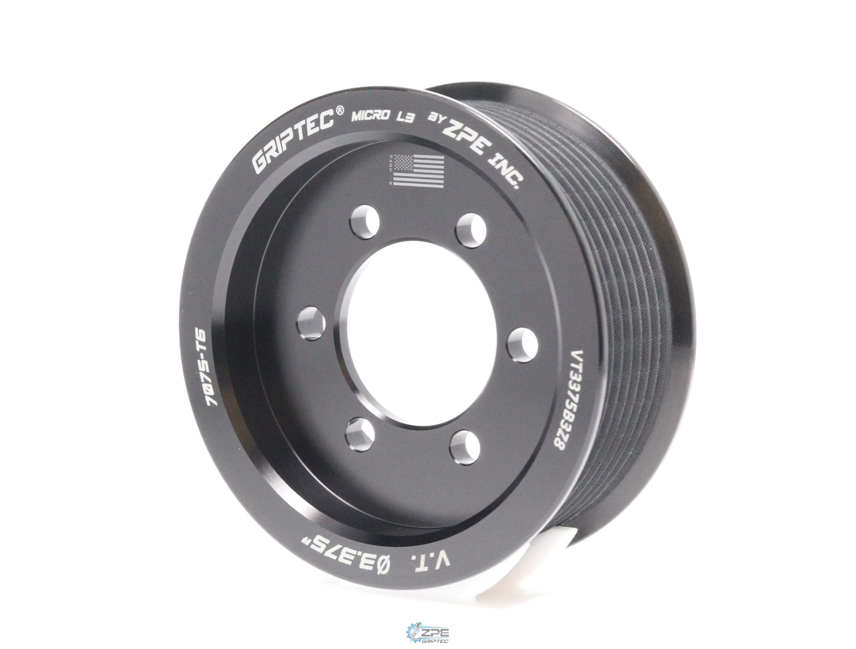 3.375" 8 Rib ZPE GripTec® 2pc Vortech YSi/JT/V3 L3 Black Pulley Only