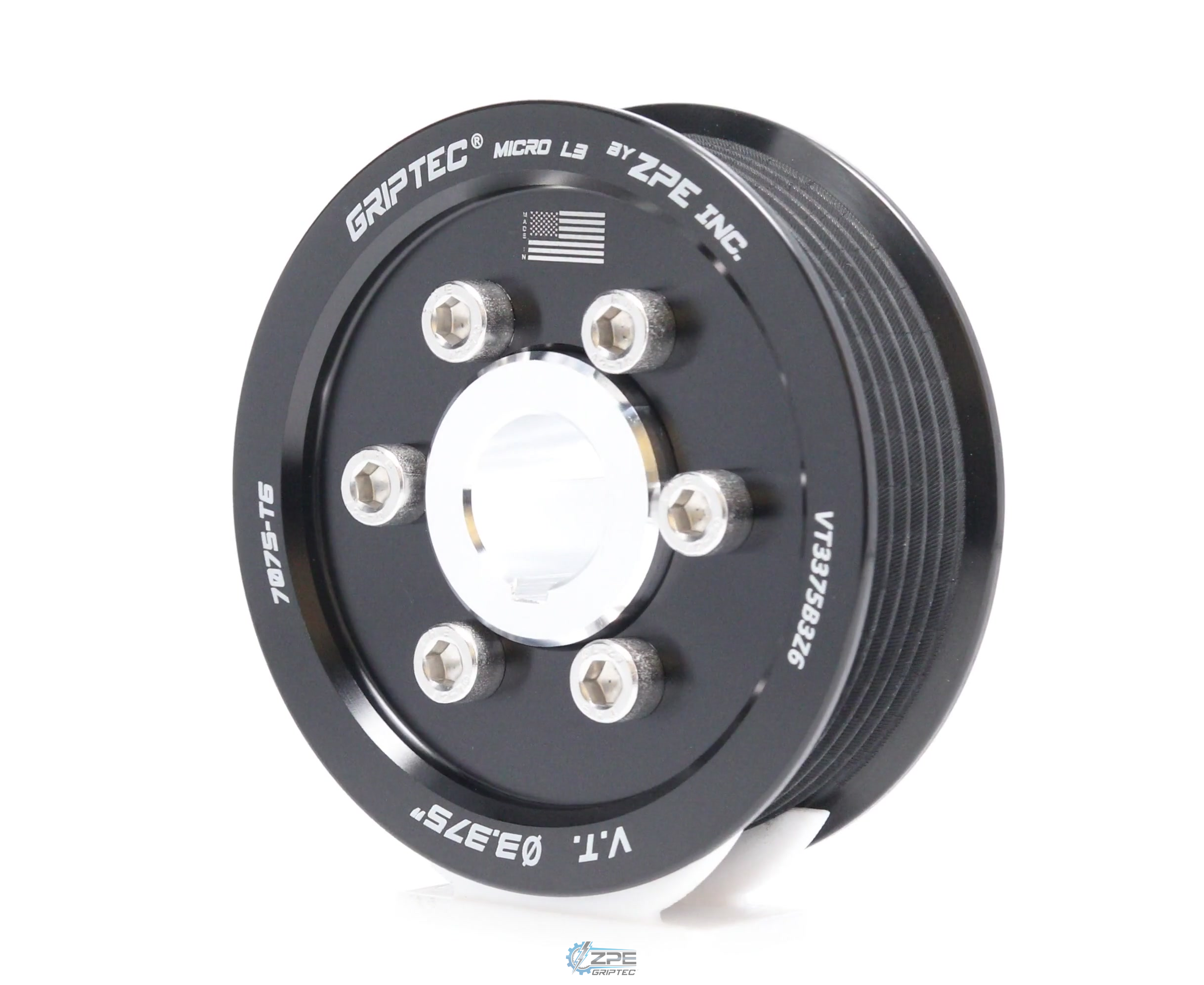 3.375" 6 Rib ZPE GripTec® 2pc Vortech YSi/JT/V3 L3 Black Pulley & Hub Kit