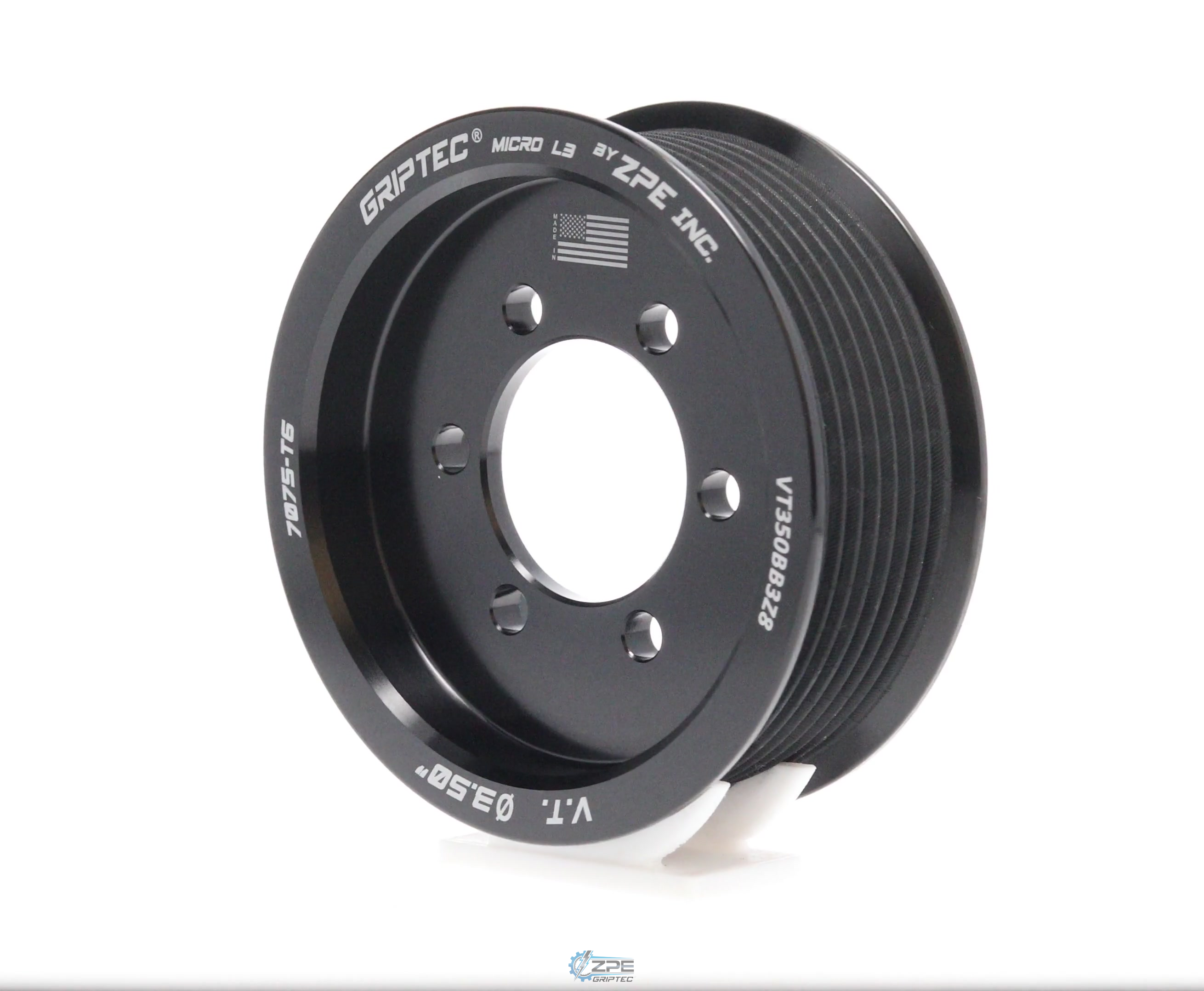 3.50" 8 Rib ZPE GripTec® 2pc Vortech YSi/JT/V3 L3 Black Pulley Only