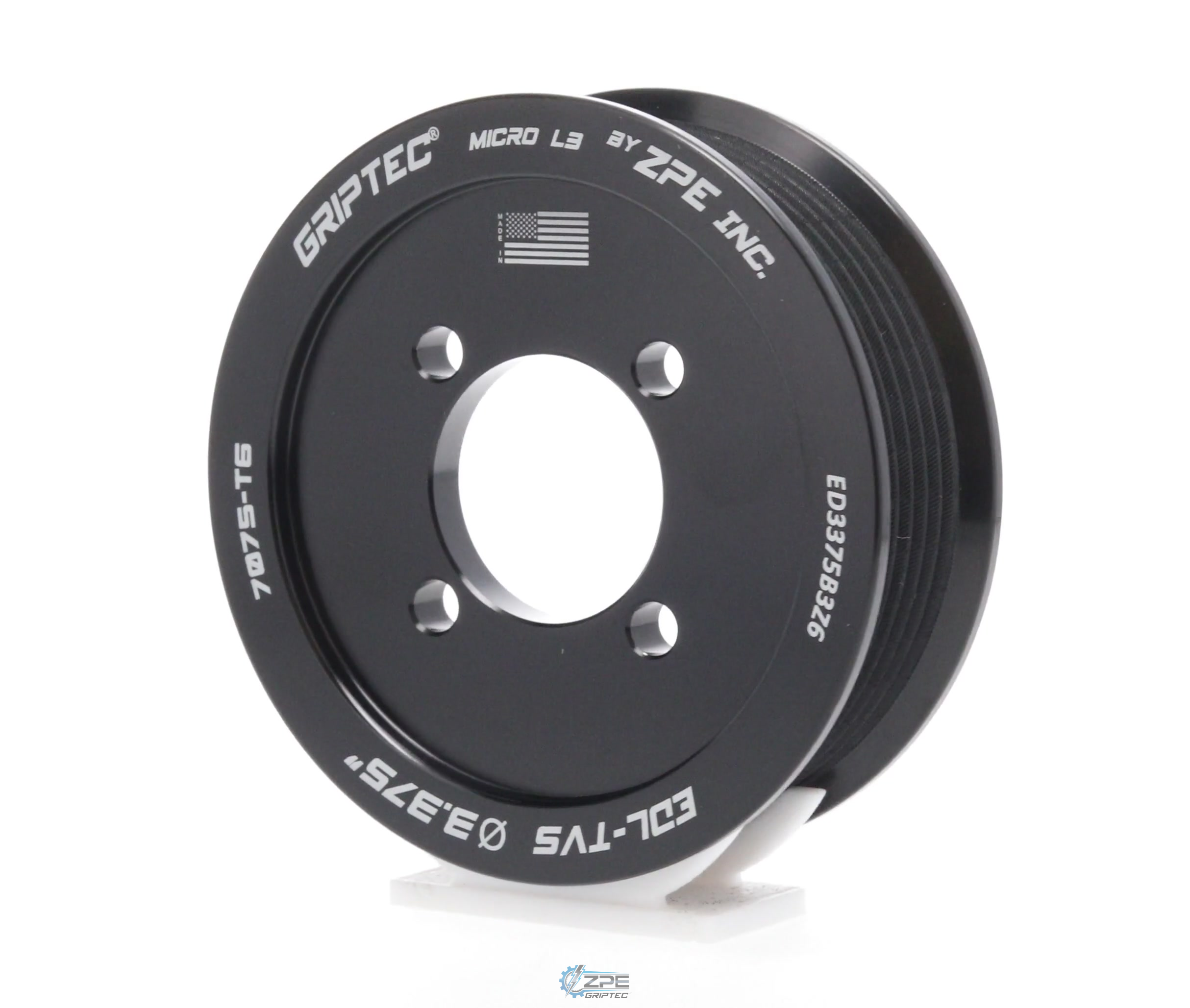 3.375" 6 Rib ZPE GripTec® 2pc Edelbrock TVS L3 Black Pulley Only