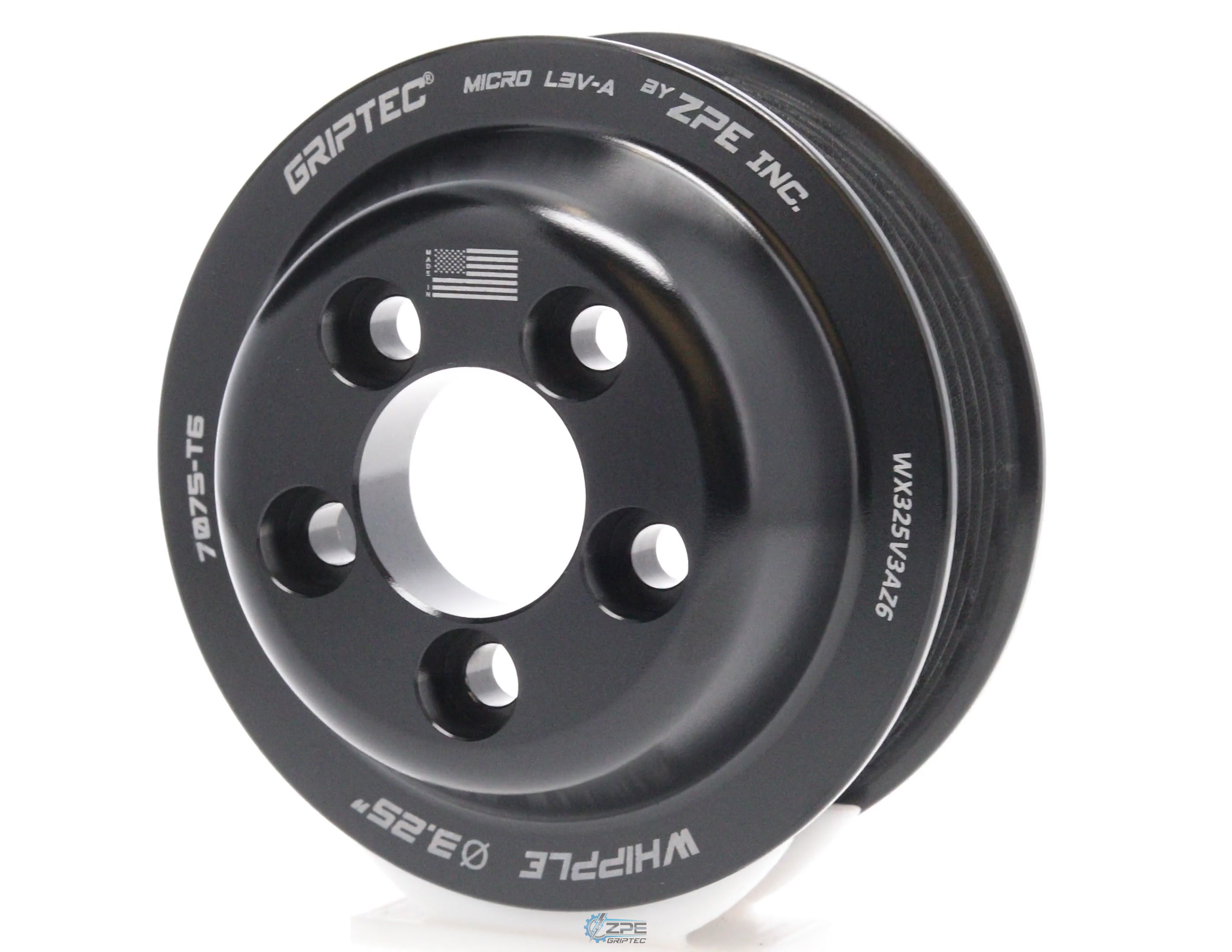 3.25" 6 Rib ZPE GripTec® Whipple 5 Bolt L3V-A Black Pulley Only