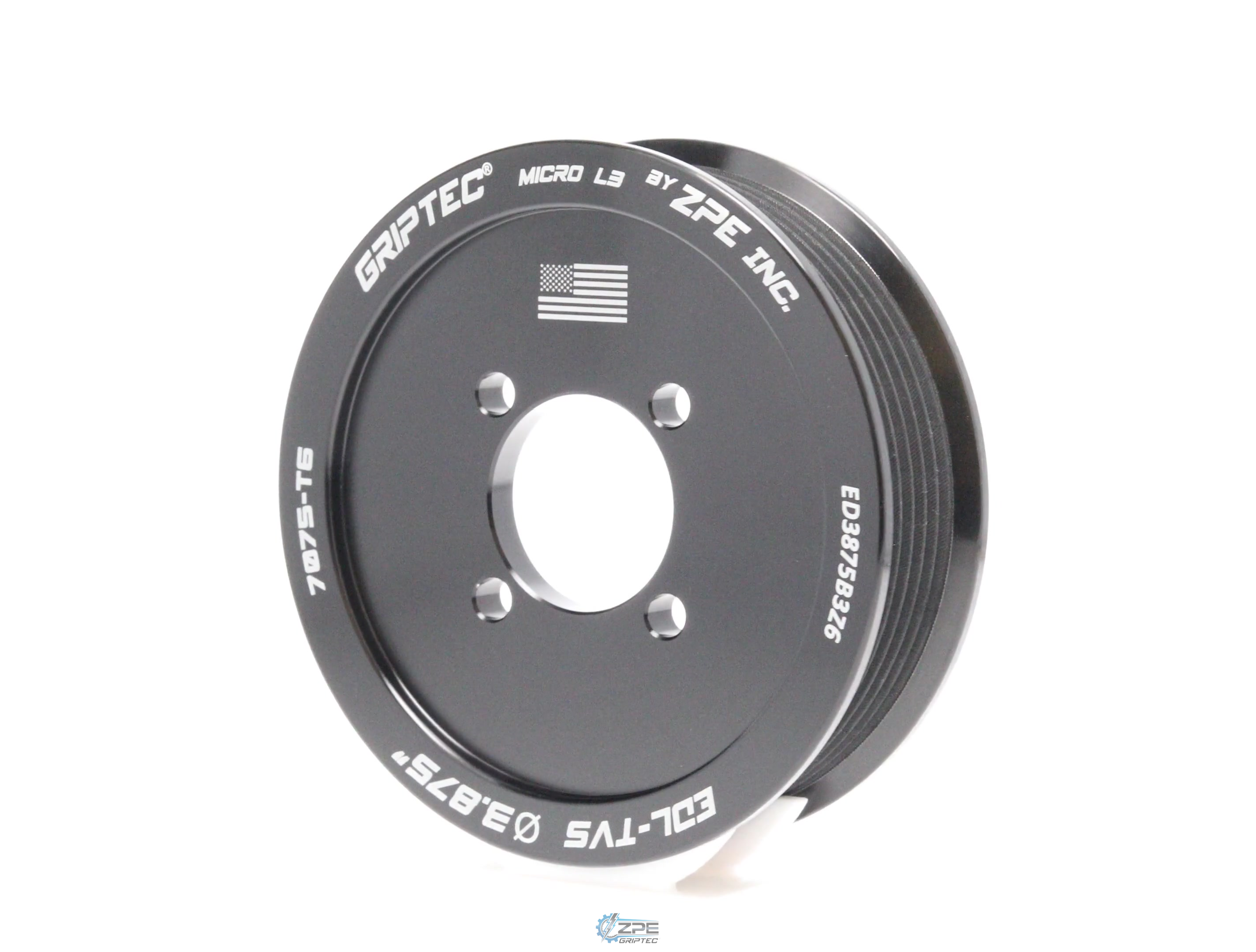 3.875" 6 Rib ZPE GripTec® 2pc Edelbrock TVS L3 Black Pulley Only