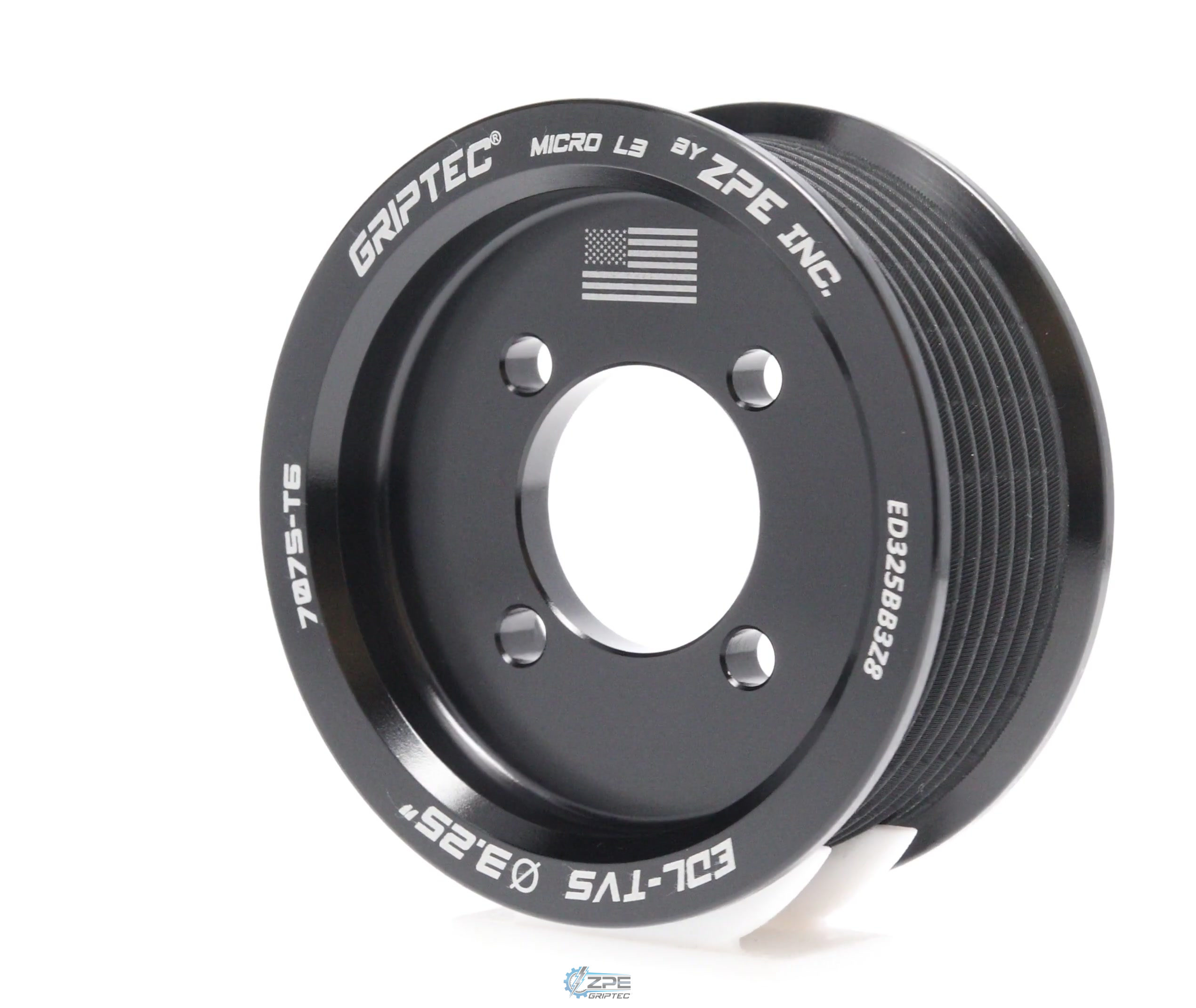 3.25" 8 Rib ZPE GripTec® 2pc Edelbrock TVS L3 Black Pulley Only
