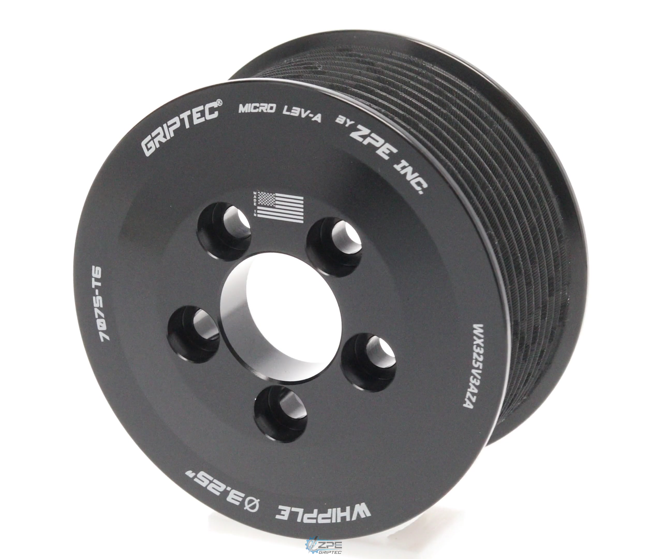 3.25" 10 Rib ZPE GripTec® Whipple 5 Bolt L3V-A Black Pulley Only