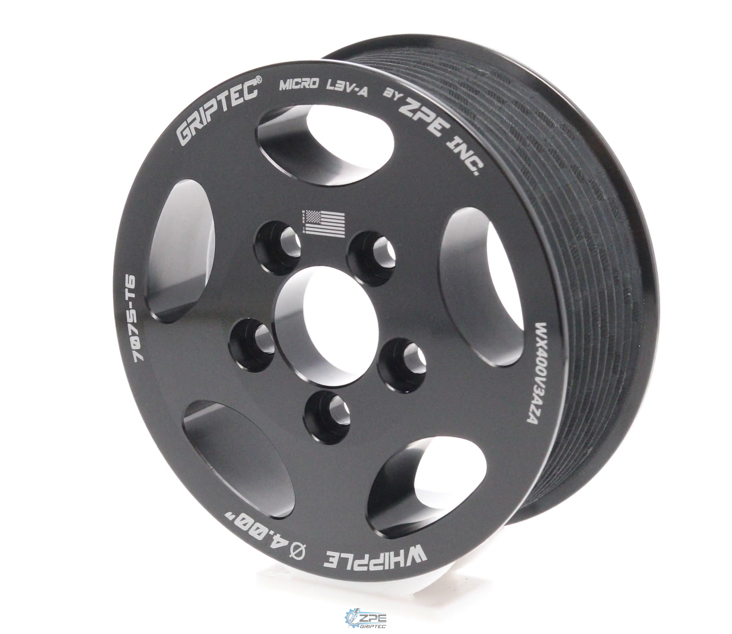 4.00" 10 Rib ZPE GripTec® Whipple 5 Bolt L3V-A Black Pulley Only
