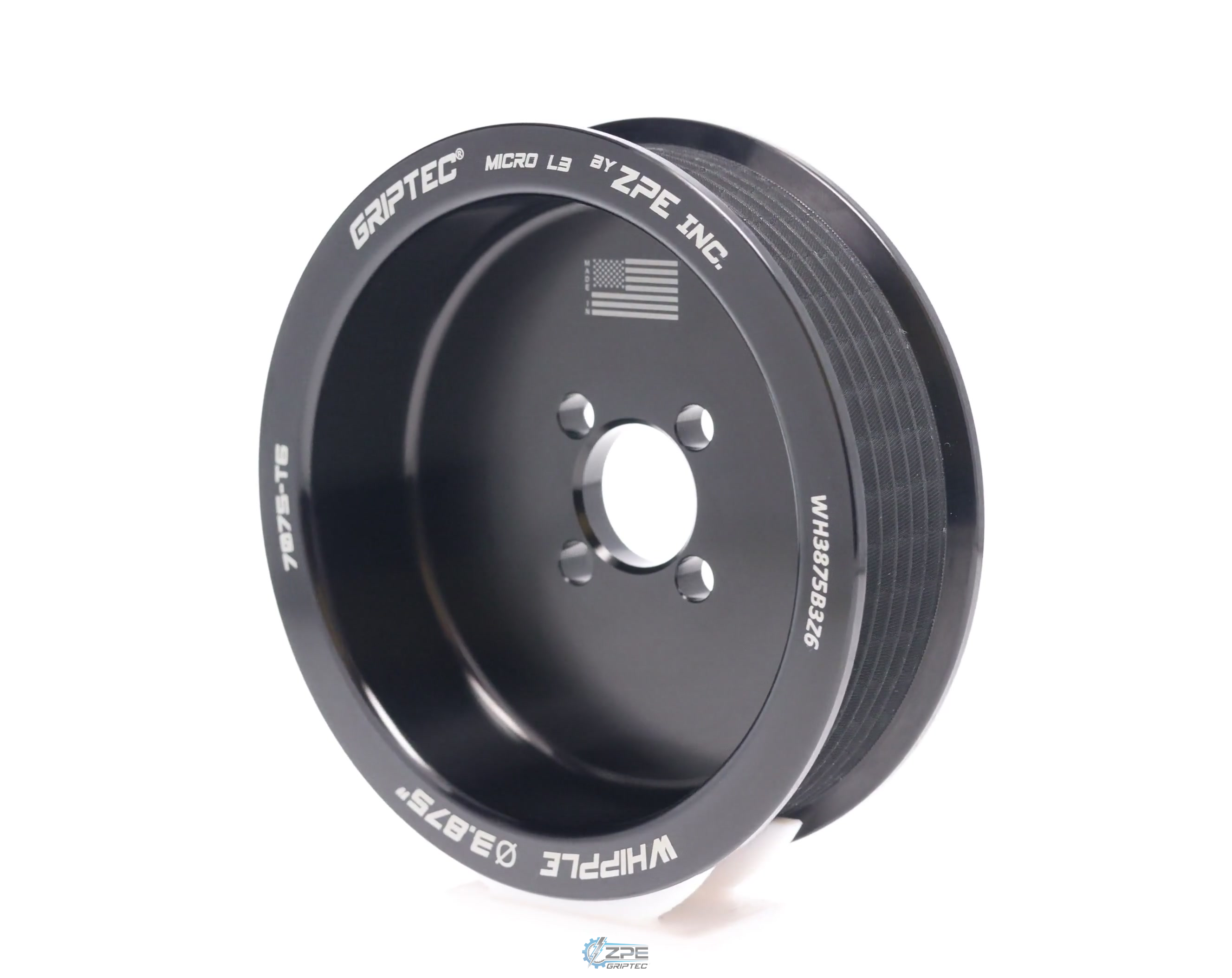 3.875" 6 Rib ZPE GripTec® Whipple Standard L3 Black Pulley