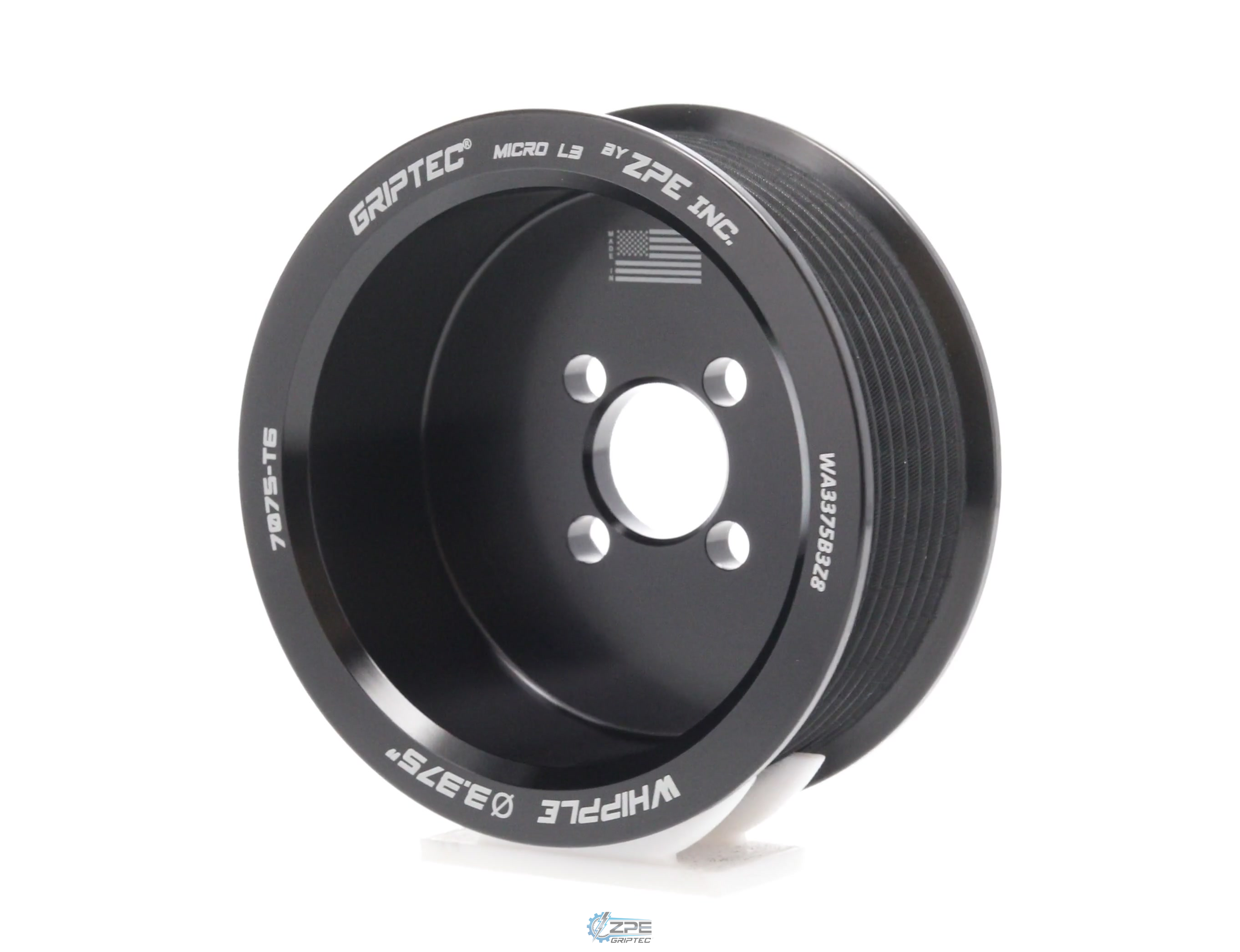 3.375" 8 Rib ZPE GripTec® Whipple Cobra L3 Black Pulley
