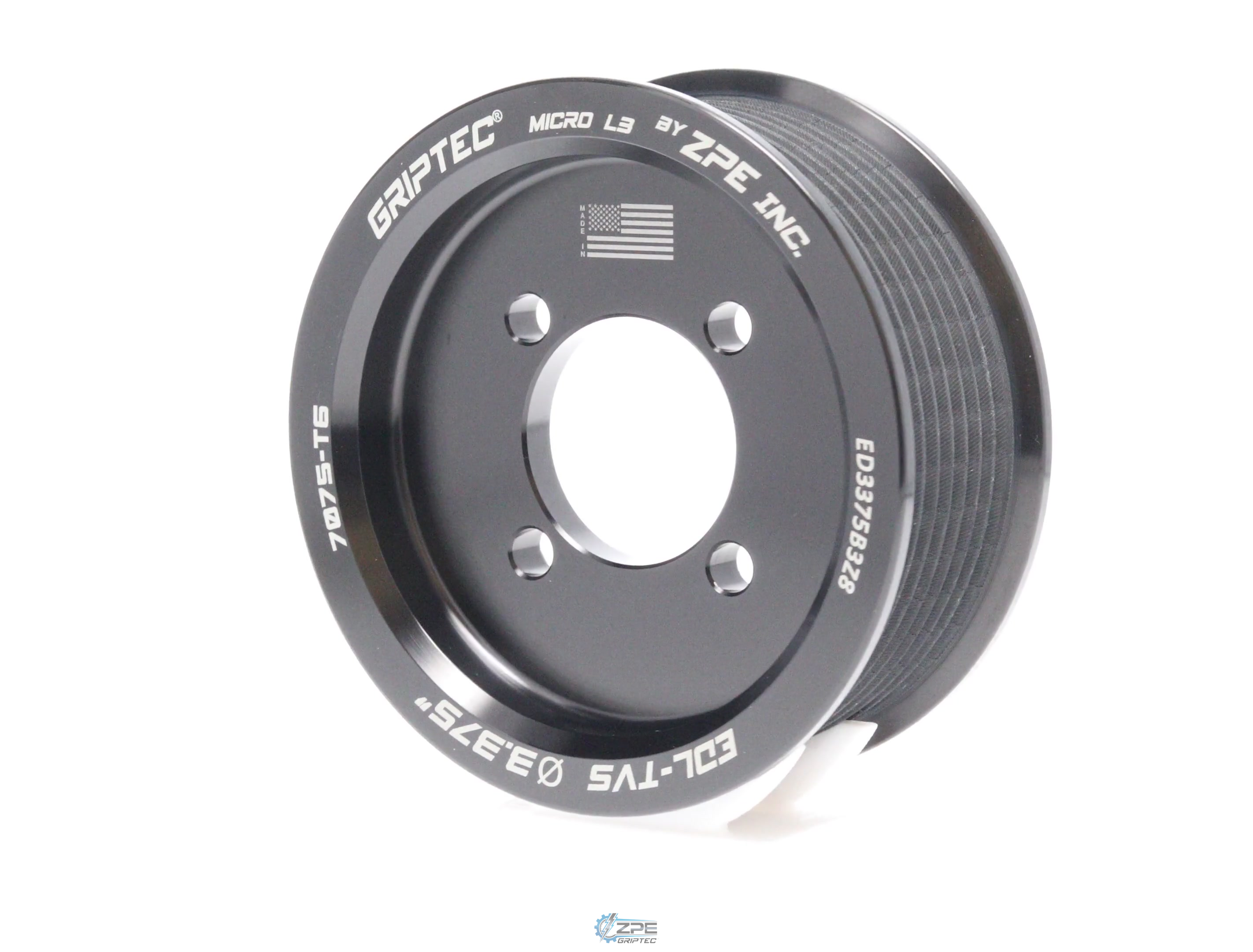 3.375" 8 Rib ZPE GripTec® 2pc Edelbrock TVS L3 Black Pulley Only