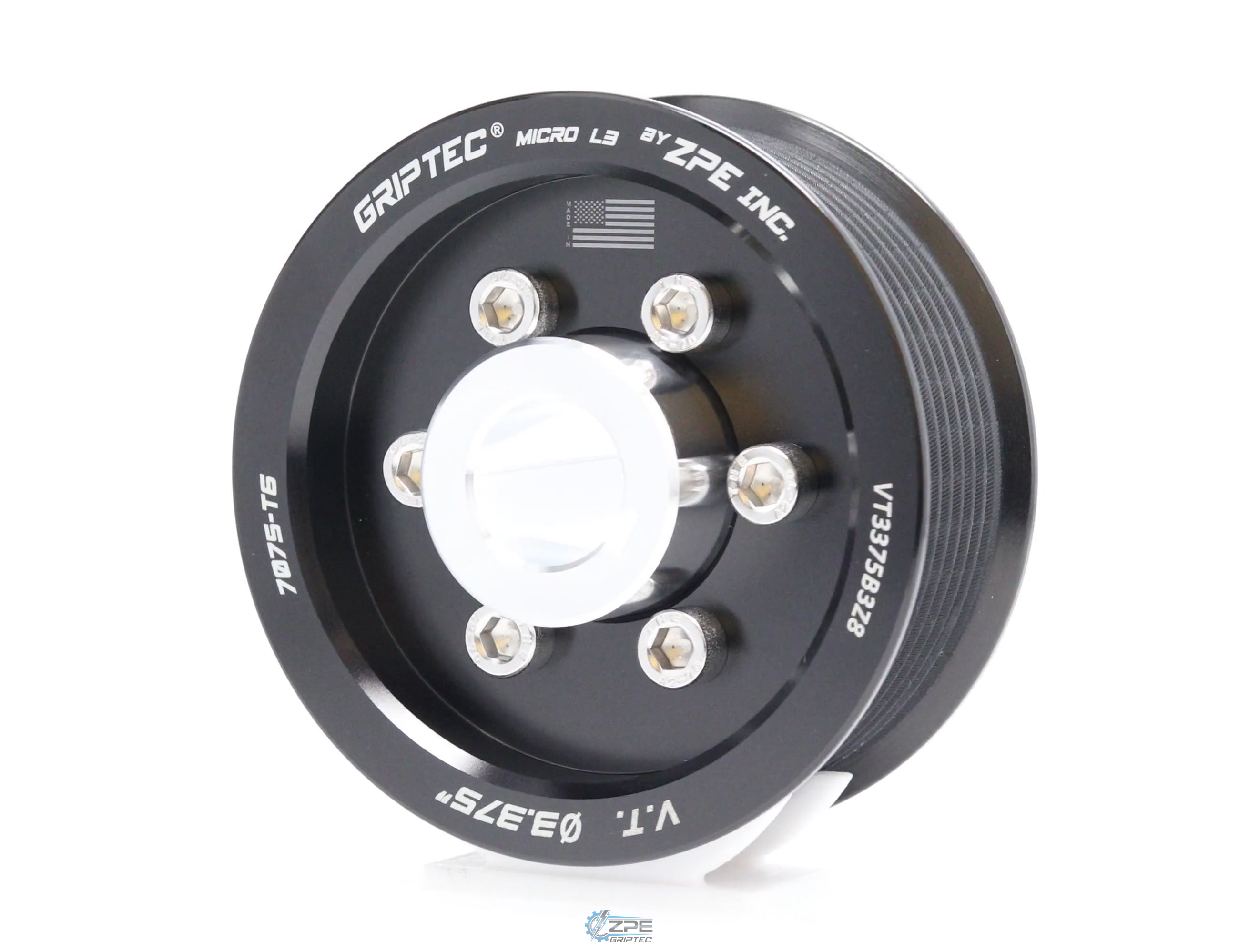 3.375" 8 Rib ZPE GripTec® 2pc Vortech YSi/JT/V3 L3 Black Pulley & Hub Kit
