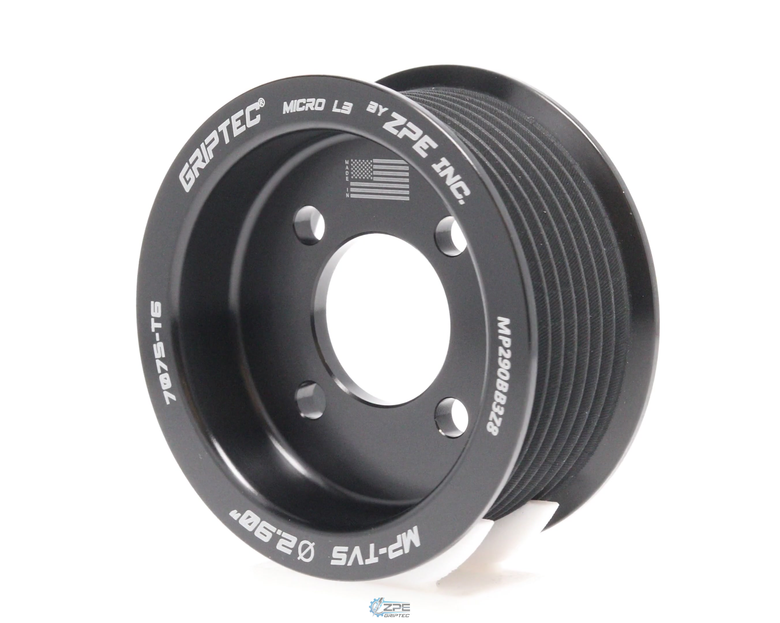 2.90" 8 Rib ZPE GripTec® 2pc Magnuson TVS L3 Black Pulley Only