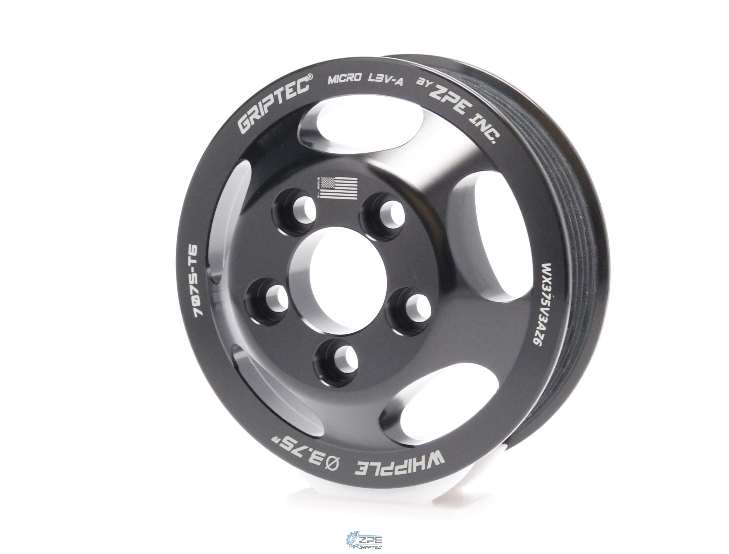 3.75" 6 Rib ZPE GripTec® Whipple 5 Bolt L3V-A Black Pulley Only