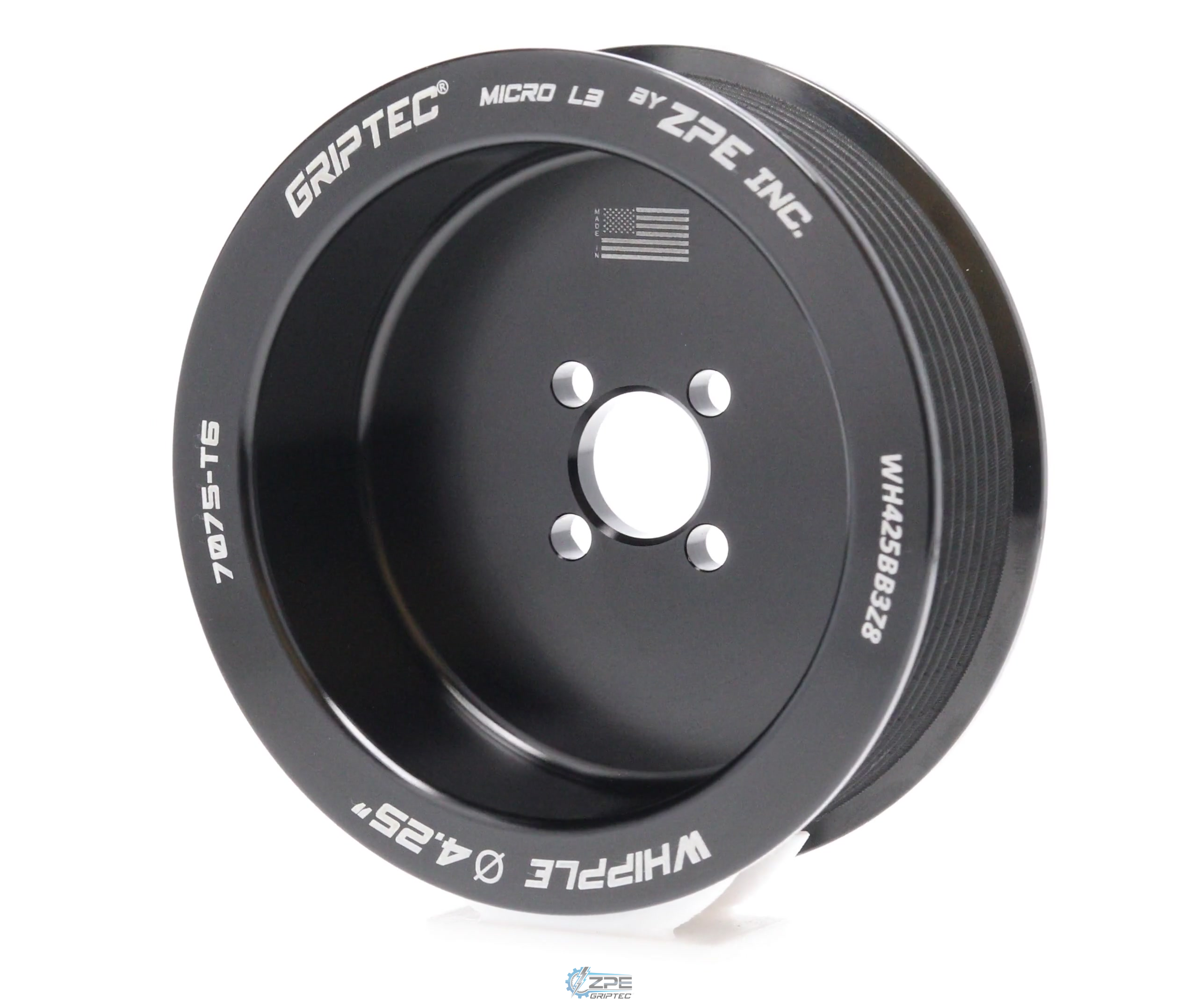 4.25" 8 Rib ZPE GripTec® Whipple Standard L3 Black Pulley