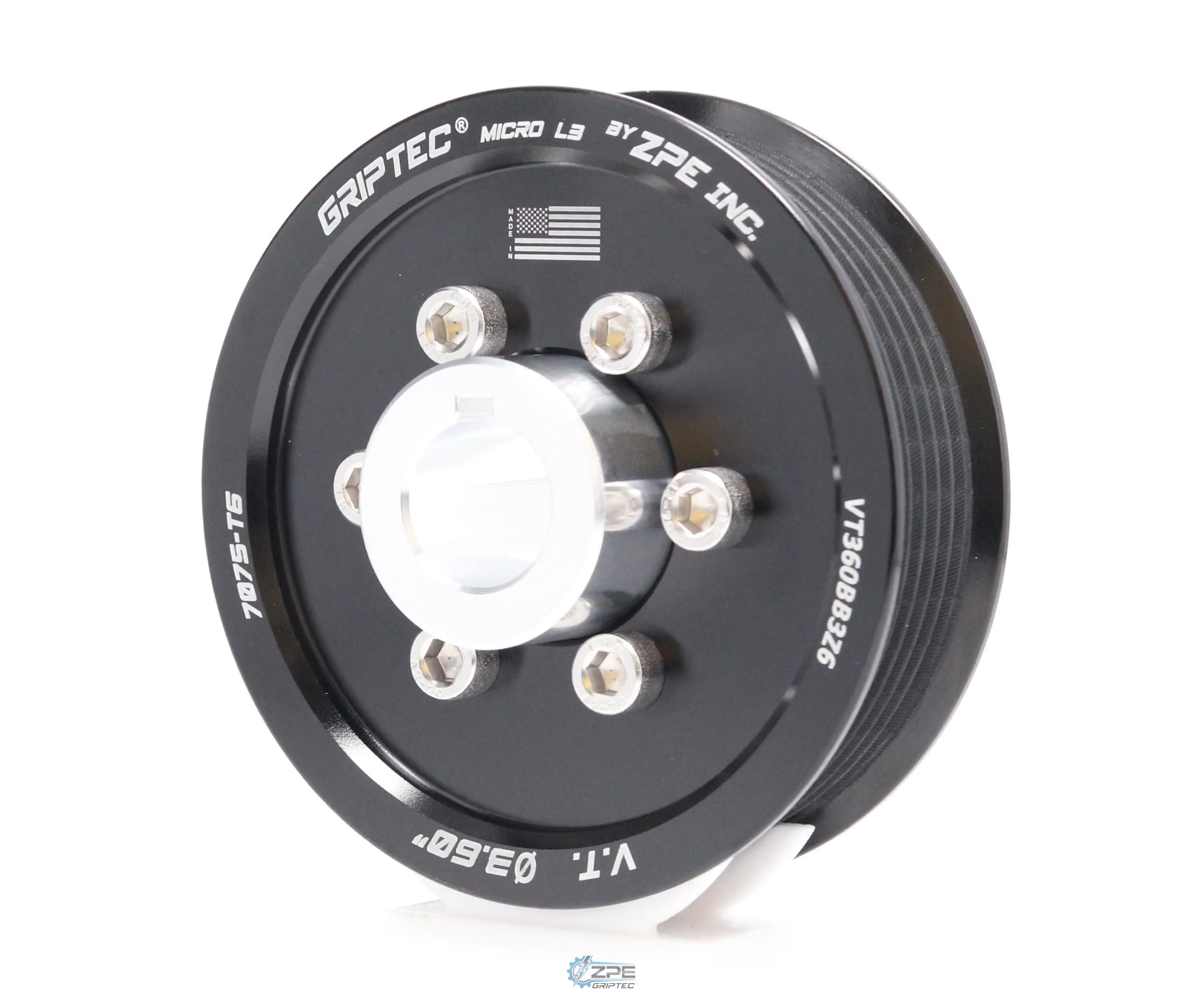 3.60" 6 Rib ZPE GripTec® 2pc Vortech YSi/JT/V3 L3 Black Pulley & Hub Kit