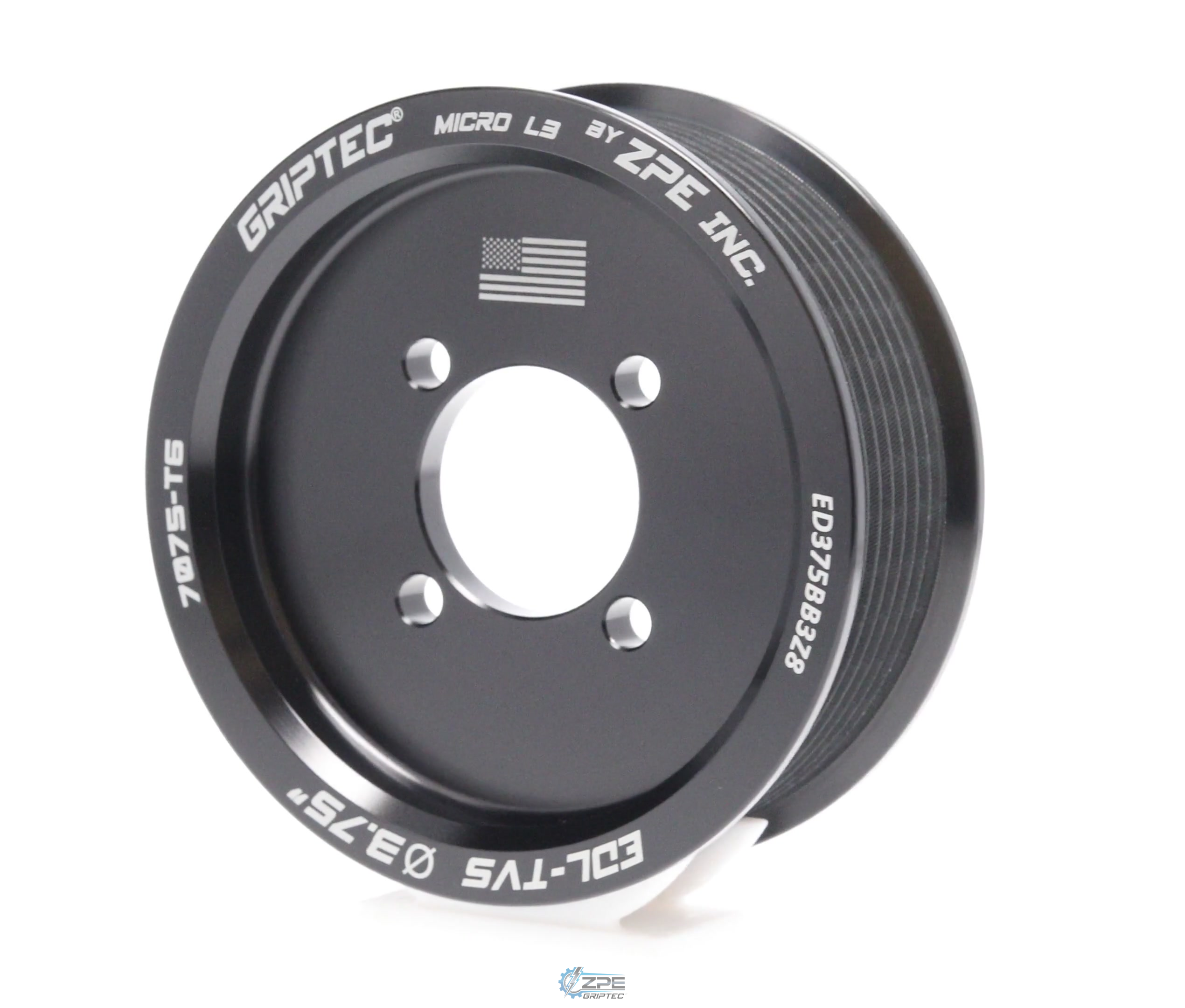 3.75" 8 Rib ZPE GripTec® 2pc Edelbrock TVS L3 Black Pulley Only