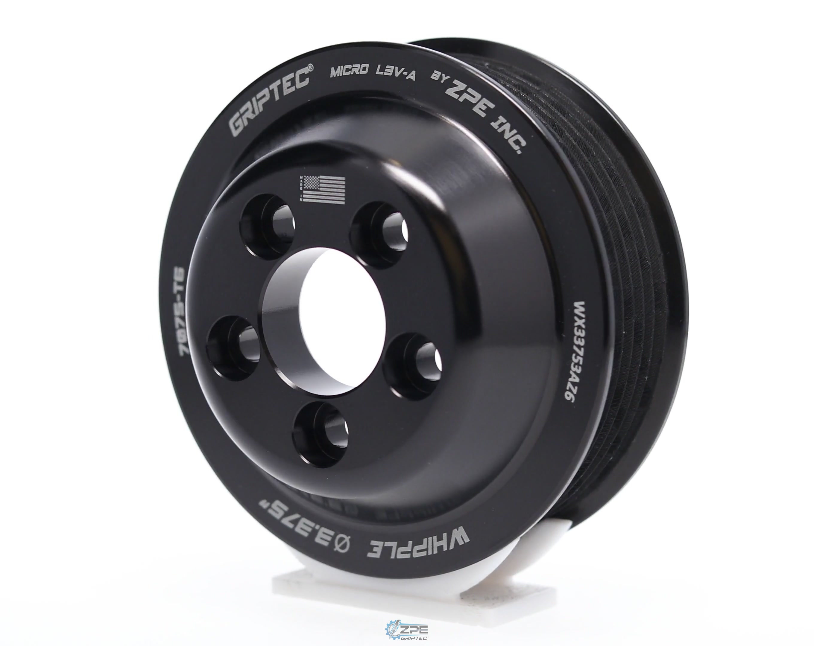 3.375" 6 Rib ZPE GripTec® Whipple 5 Bolt L3V-A Black Pulley Only
