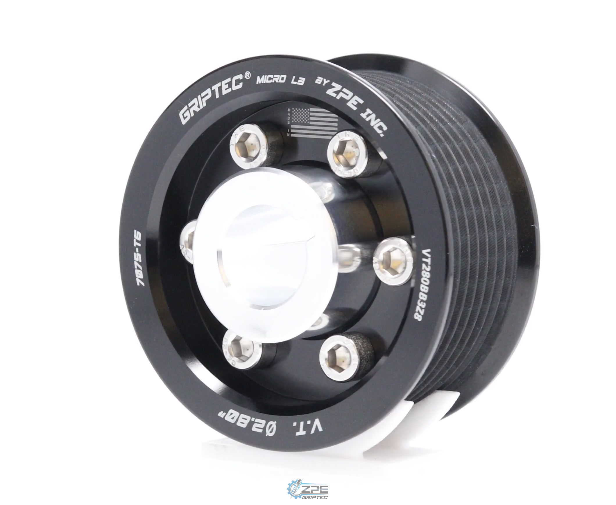 2.80" 8 Rib ZPE GripTec® 2pc Vortech YSi/JT/V3 L3 Black Pulley & Hub Kit