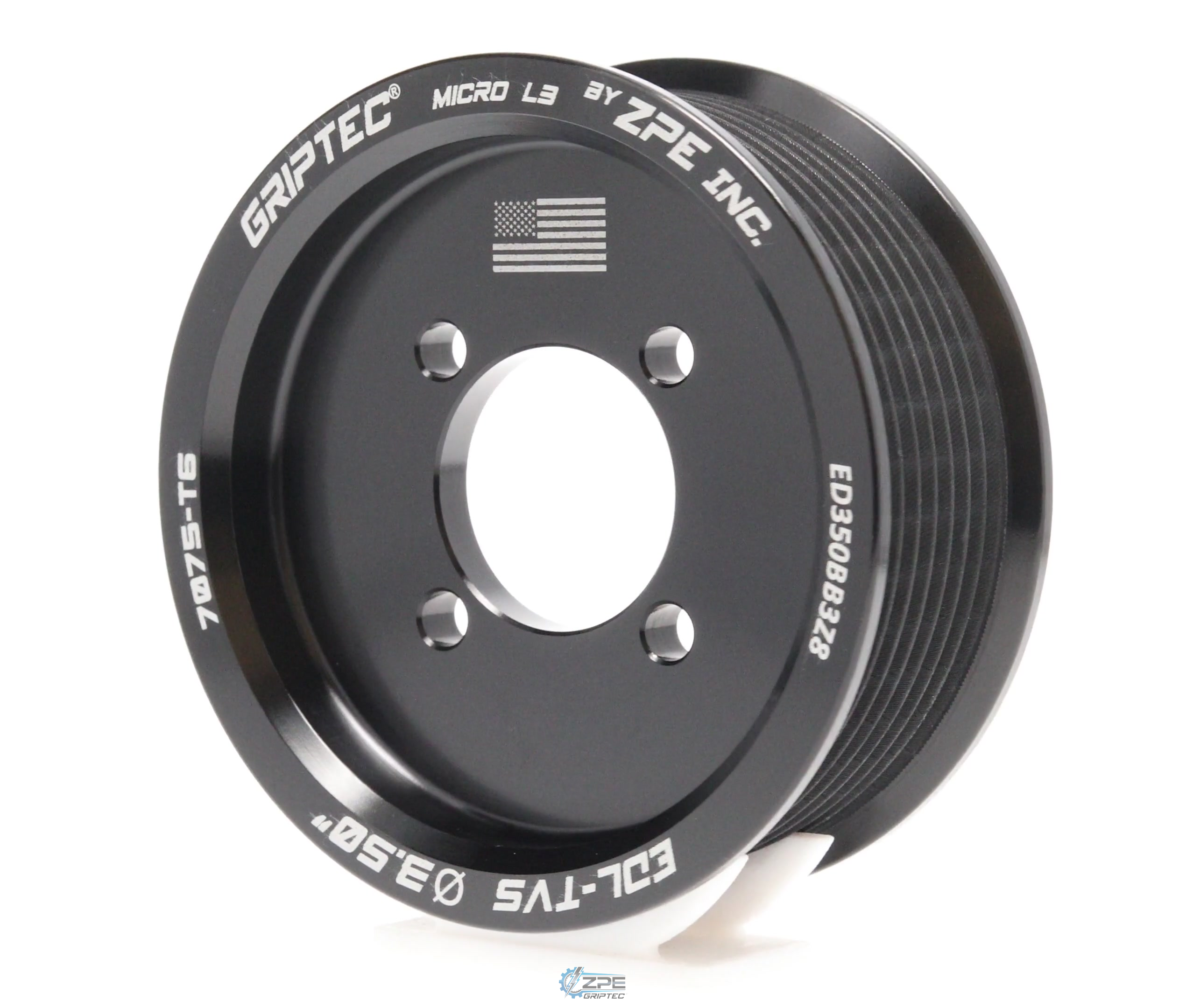 3.50" 8 Rib ZPE GripTec® 2pc Edelbrock TVS L3 Black Pulley Only