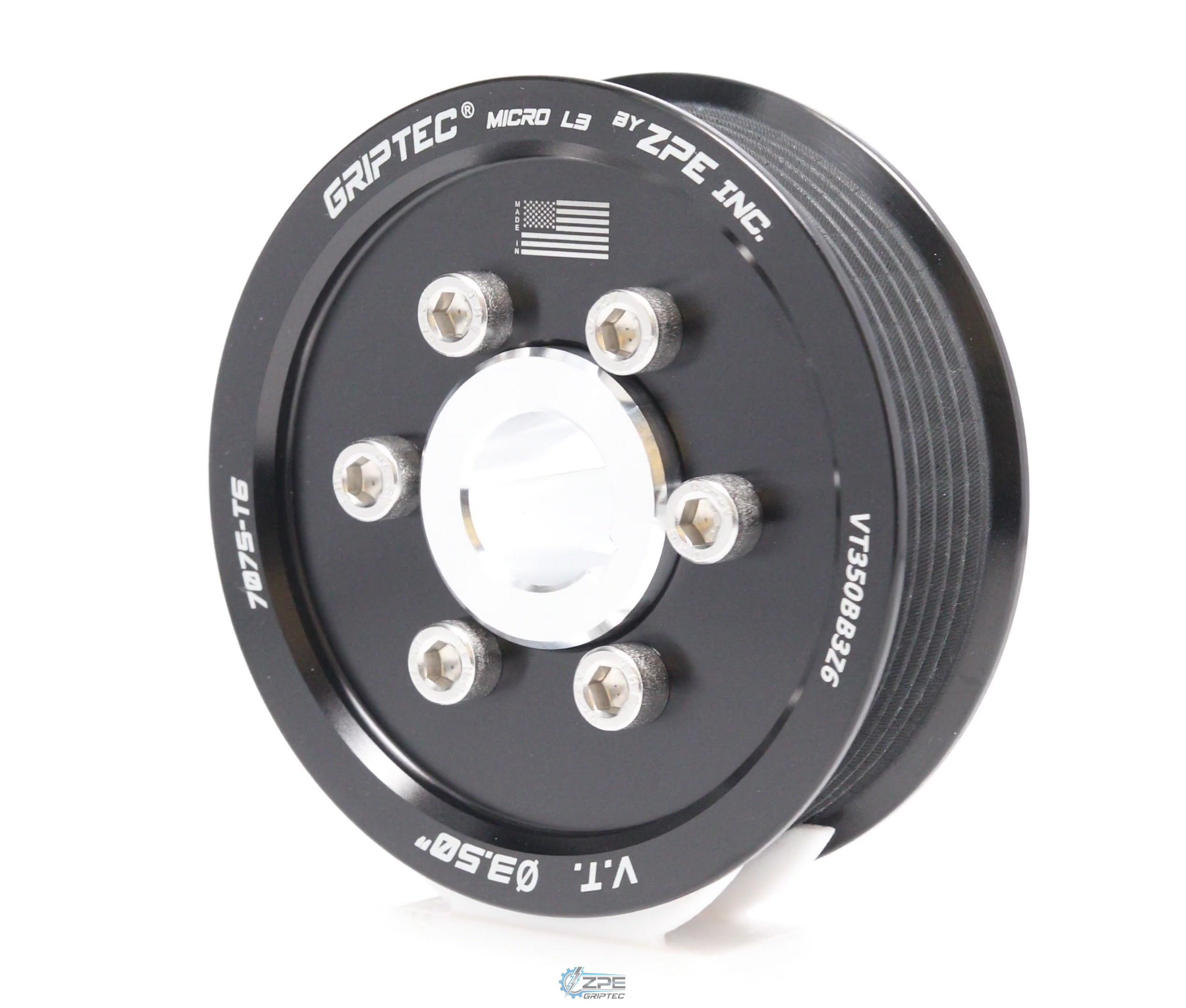 3.50" 6 Rib ZPE GripTec® 2pc Vortech YSi/JT/V3 L3 Black Pulley & Hub Kit