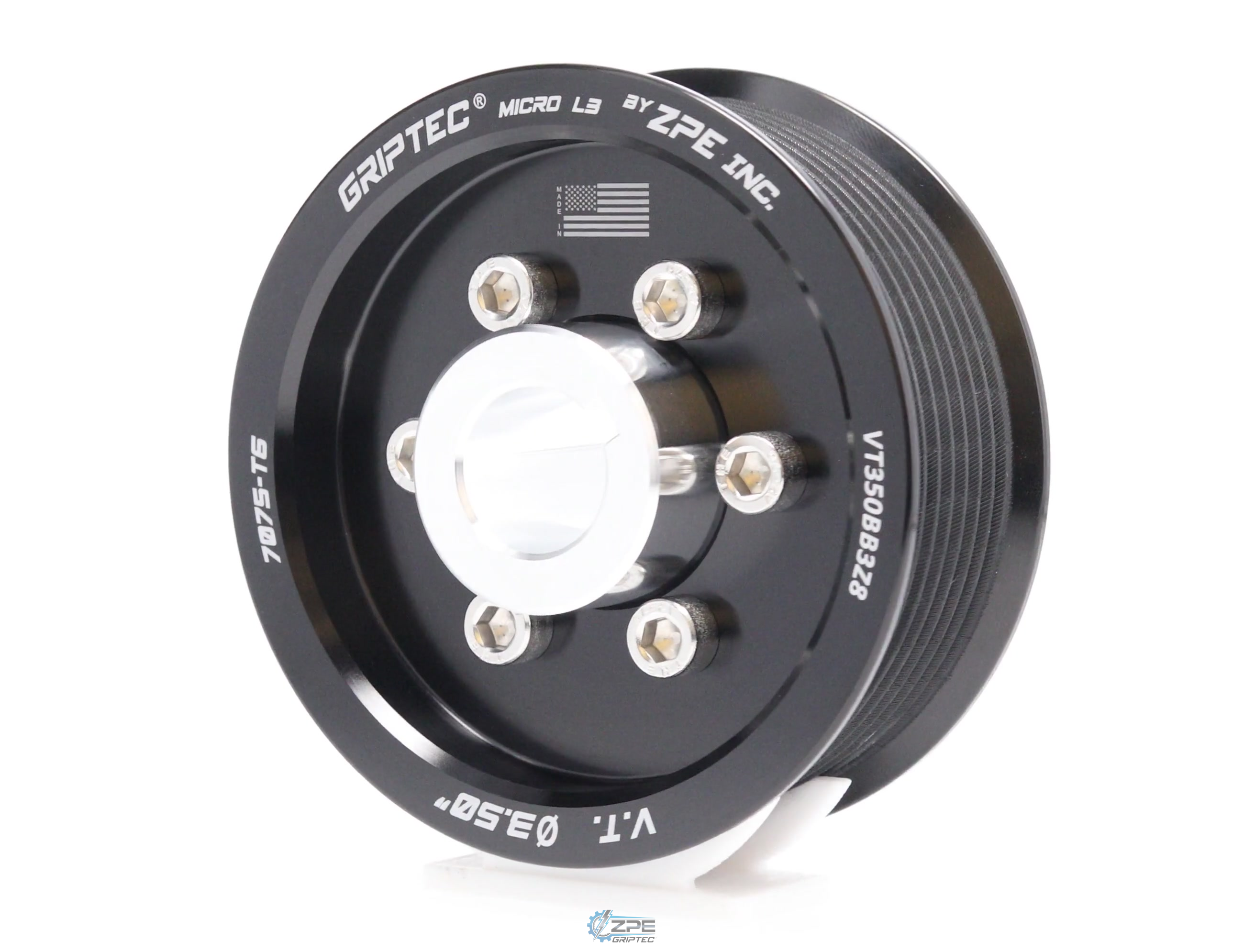 3.50" 8 Rib ZPE GripTec® 2pc Vortech YSi/JT/V3 L3 Black Pulley & Hub Kit