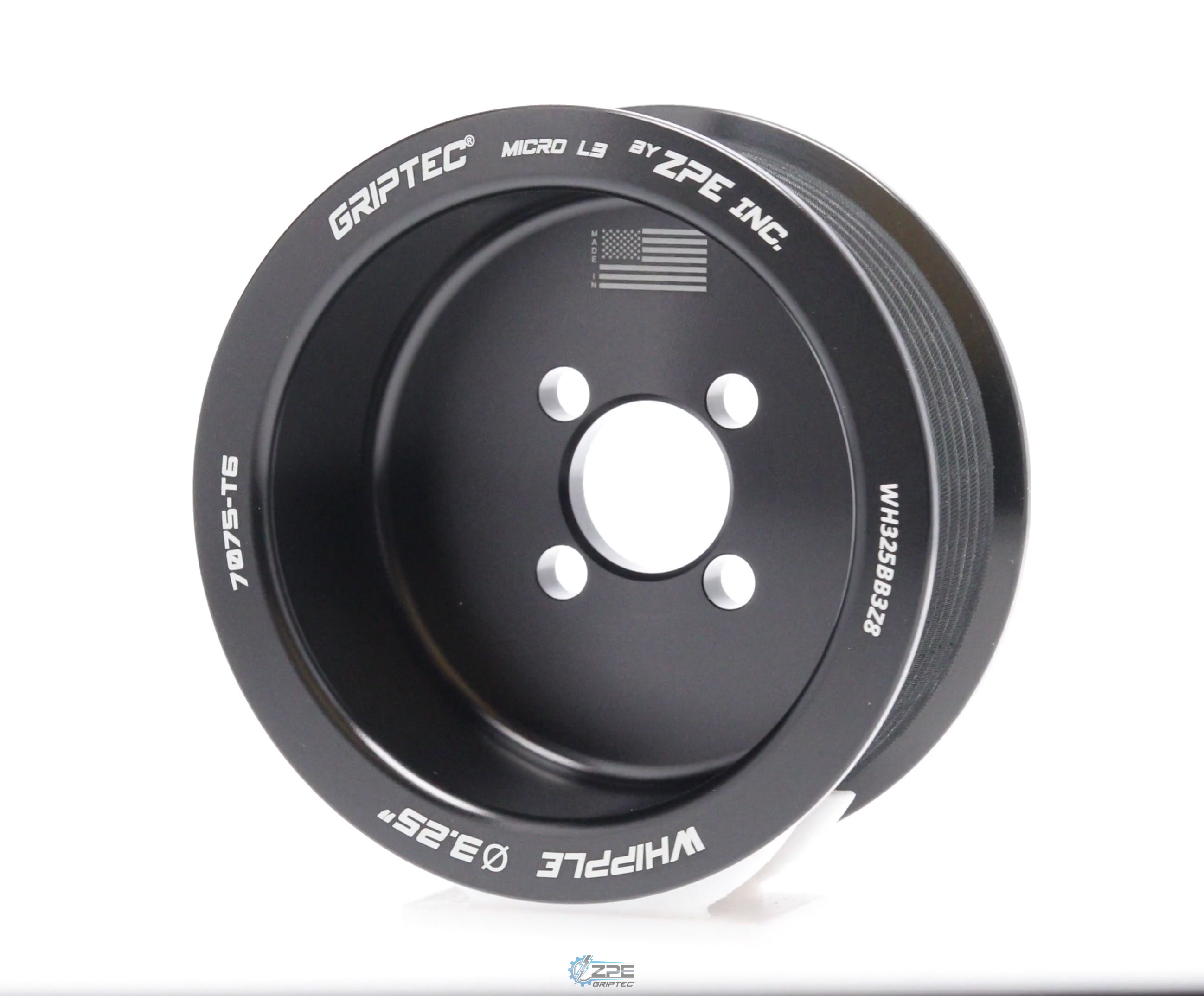 3.25" 8 Rib ZPE GripTec® Whipple Standard L3 Black Pulley