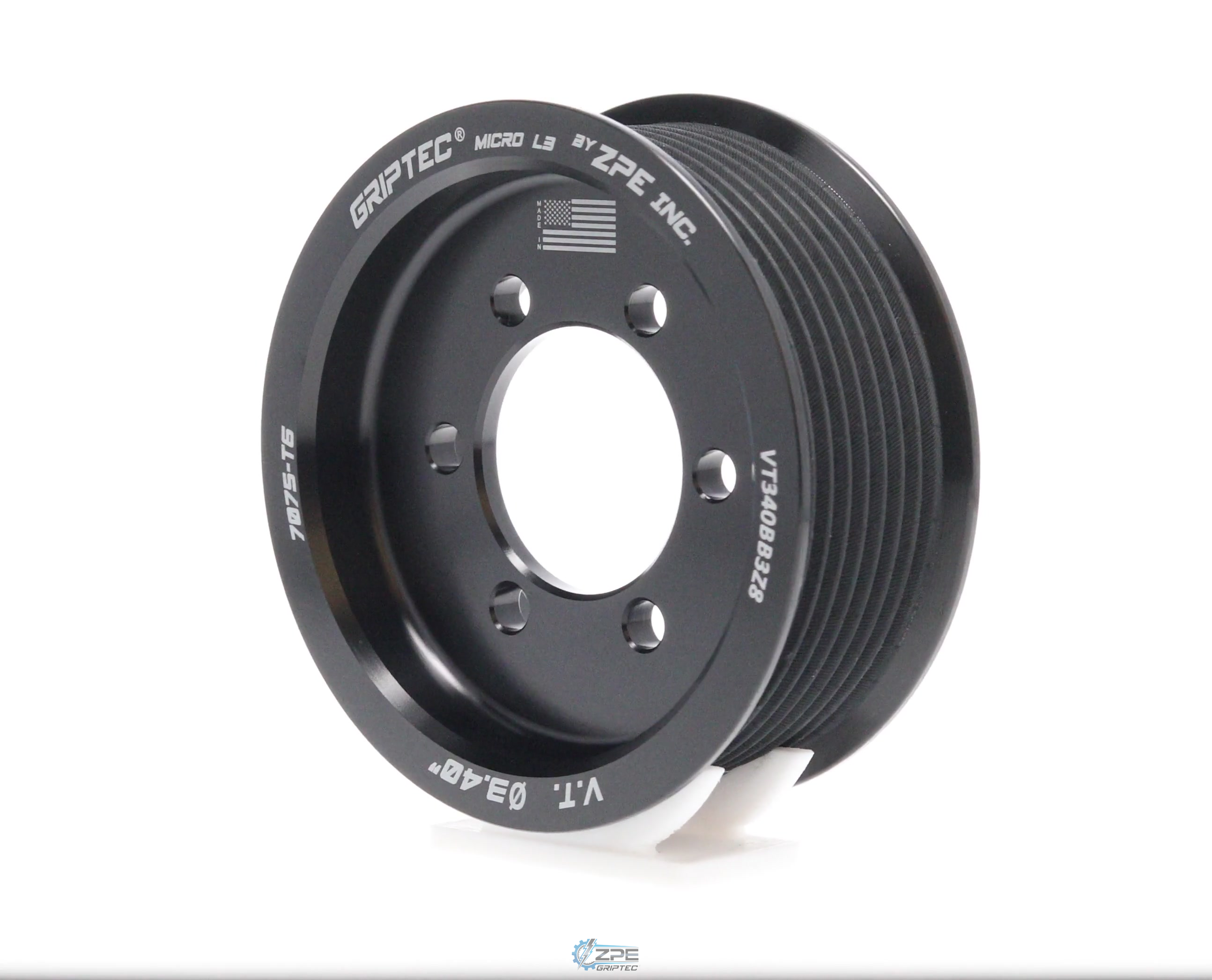 3.40" 8 Rib ZPE GripTec® 2pc Vortech YSi/JT/V3 L3 Black Pulley Only