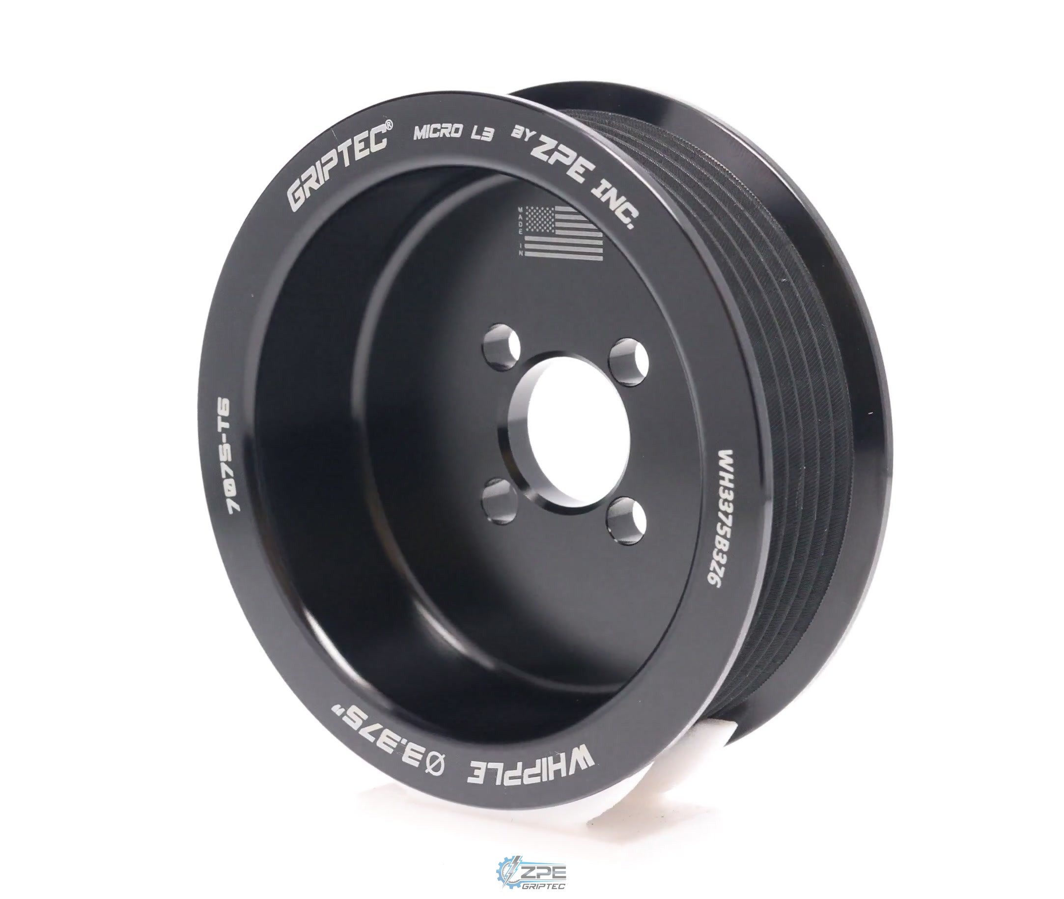 3.375" 6 Rib ZPE GripTec® Whipple Standard L3 Black Pulley