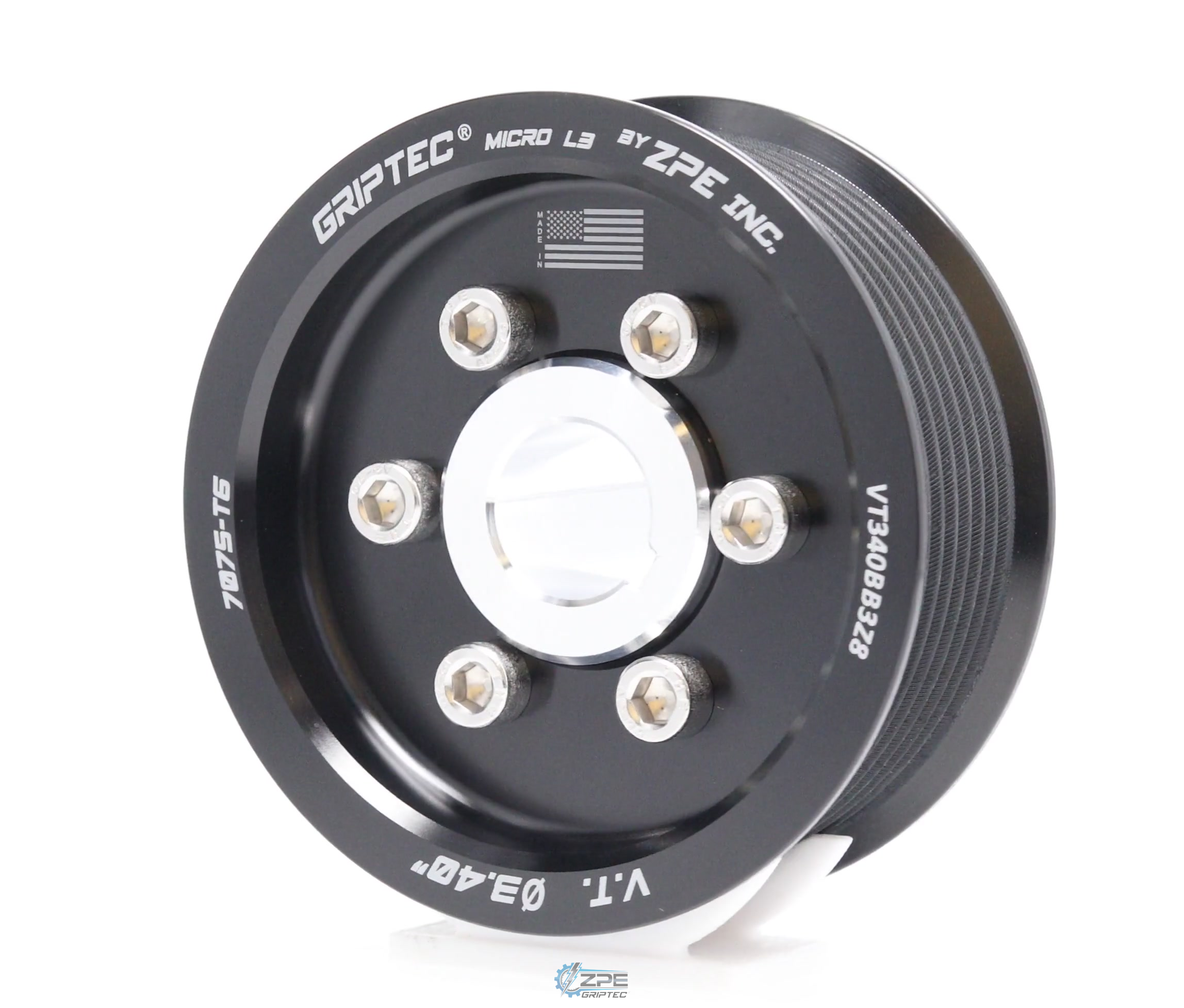 3.40" 8 Rib ZPE GripTec® 2pc Vortech YSi/JT/V3 L3 Black Pulley & Hub Kit