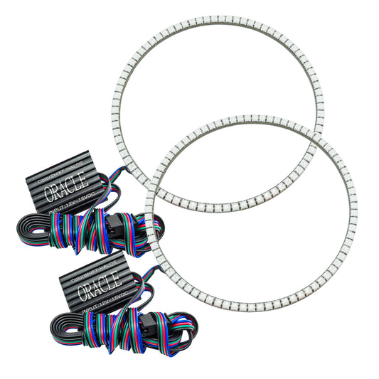 Oracle Lighting Ford Mustang 2010-2012 LED fog halo kit with colorSHIFT, V6 grille fog lights, featuring vibrant illuminated halo rings.