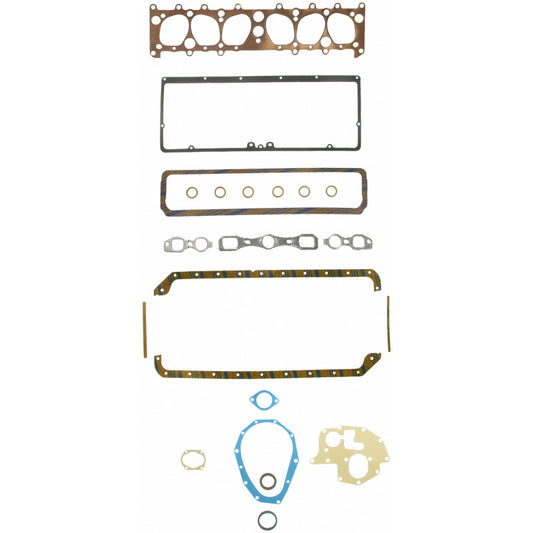 Fel-Pro FS 7225 C engine gasket set with various gaskets and seals laid out on a white background for automotive repair.