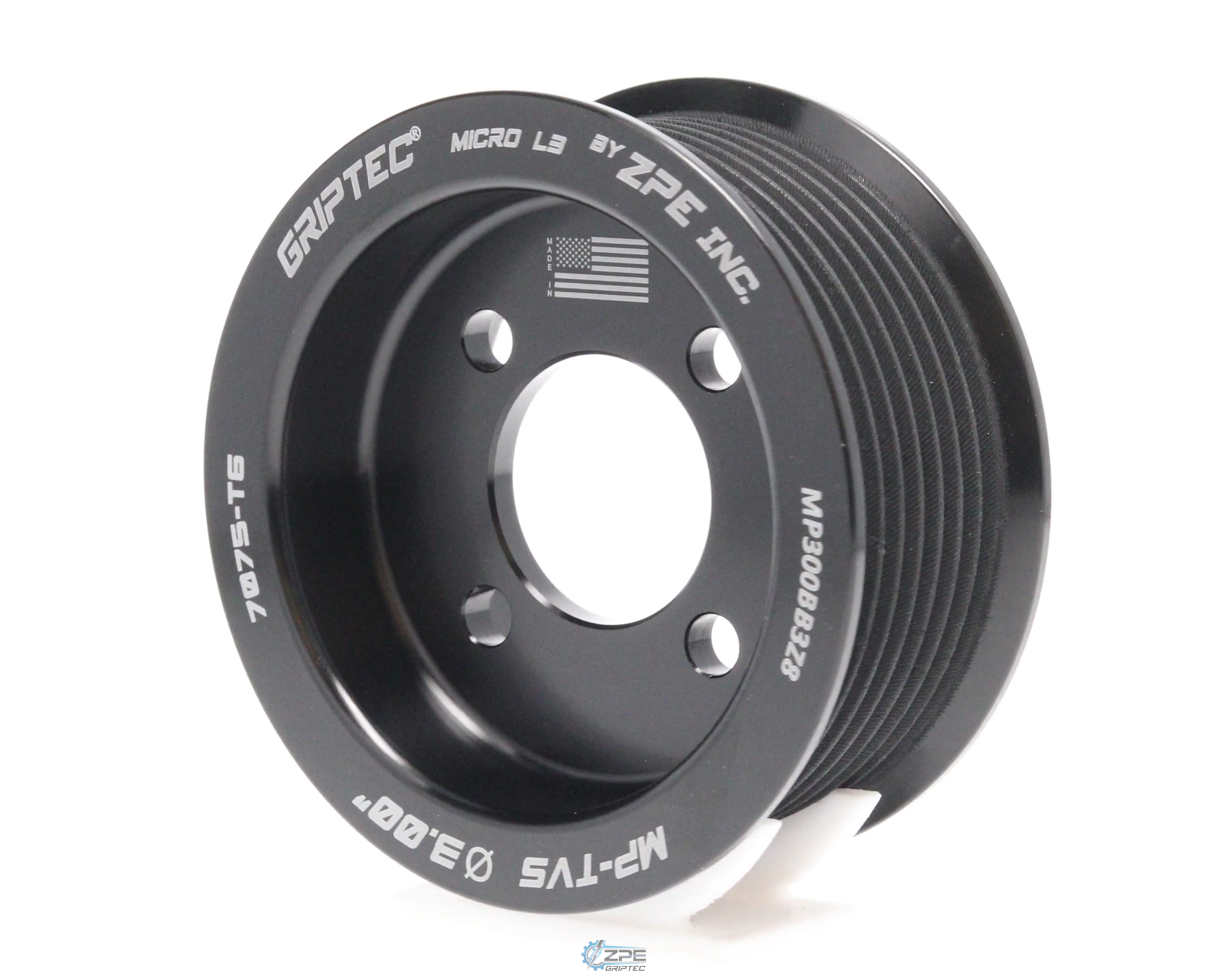3.00" 8 Rib ZPE GripTec® 2pc Magnuson TVS L3 Black Pulley Only